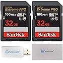 SanDisk 32GB Extreme Pro Memory Card (Two Pack) Works with Nikon D3400, D3300, D750, D5500, D5300, D500, AW130 Camera Bundle with Everything But
