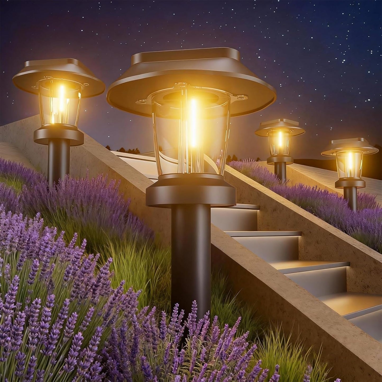 Pywut Solar Pathway Lights Outdoor - 12 Pack Solar Powered Garden Lights Waterproof IP65, Decor Landscape Lighting with Three Lighting Modes for Yard