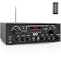 Pyle 2-Channel Bluetooth Home Stereo Amplifier - 250W Wireless Audio Receiver, Karaoke Optimized: Dual Mic In with Echo, Mic Talk-Over, FM Radio