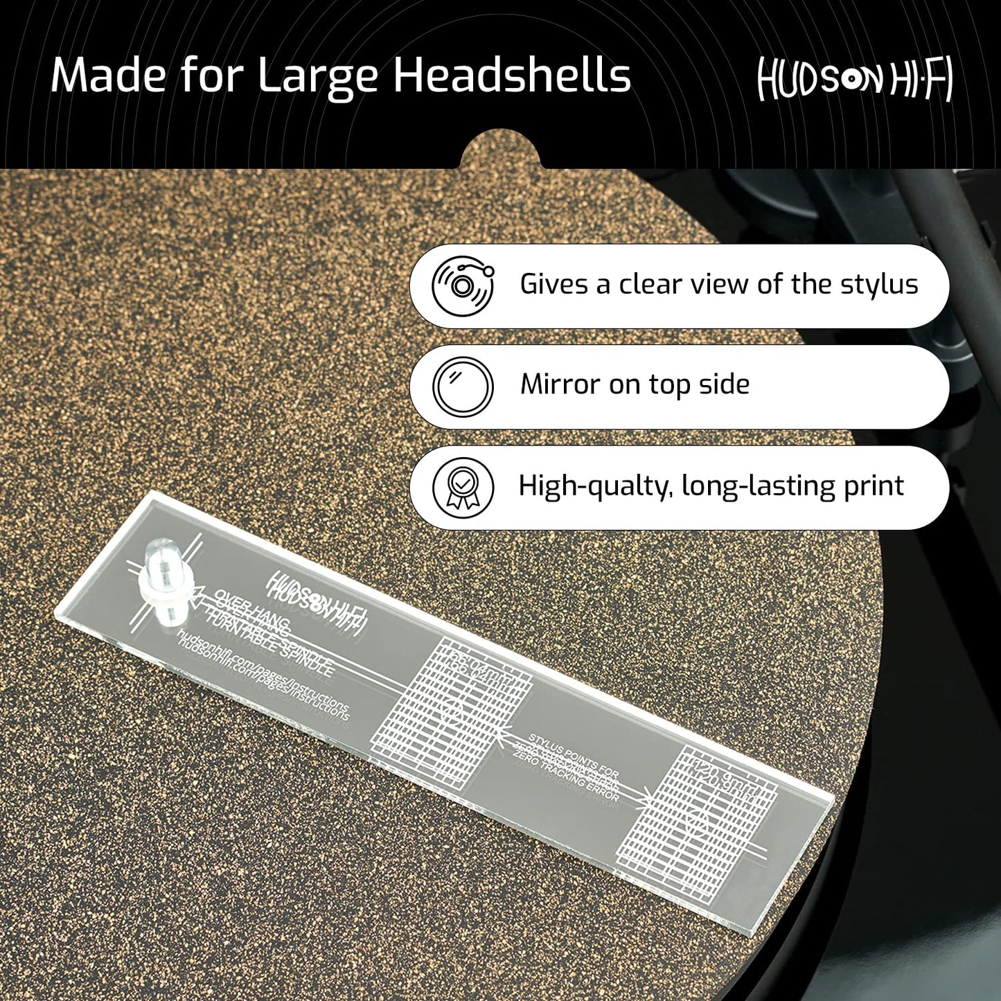 Turntable Phonograph LP Phono Cartridge Stylus Alignment Protractor Tool - Mirrored (VTA Sold Separately)