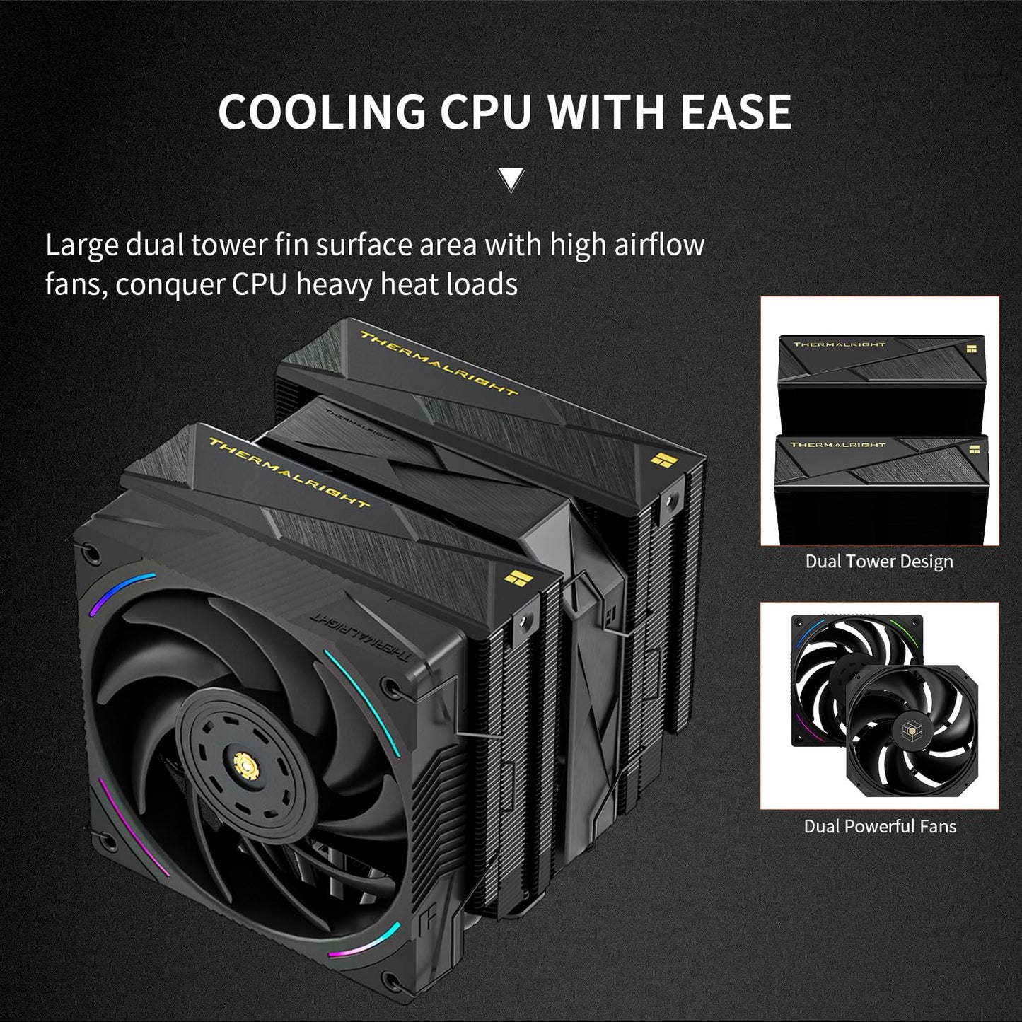 Thermalright Royal Pretor 130 Ultra Black CPU Cooler, 7 Heat Pipes Heatsink CPU Cooling, Black Brushed Top Cover, for Intel
