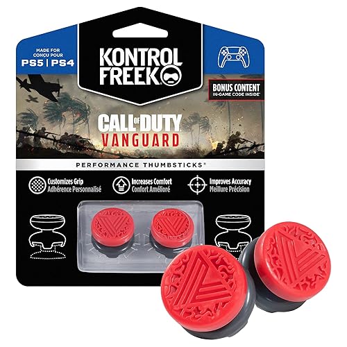 KontrolFreek Call of Duty: Vanguard Performance Thumbsticks for PlayStation 4 (PS4) and PlayStation 5 (PS5) | 2 High-Rise, Hybrid| Red/Black