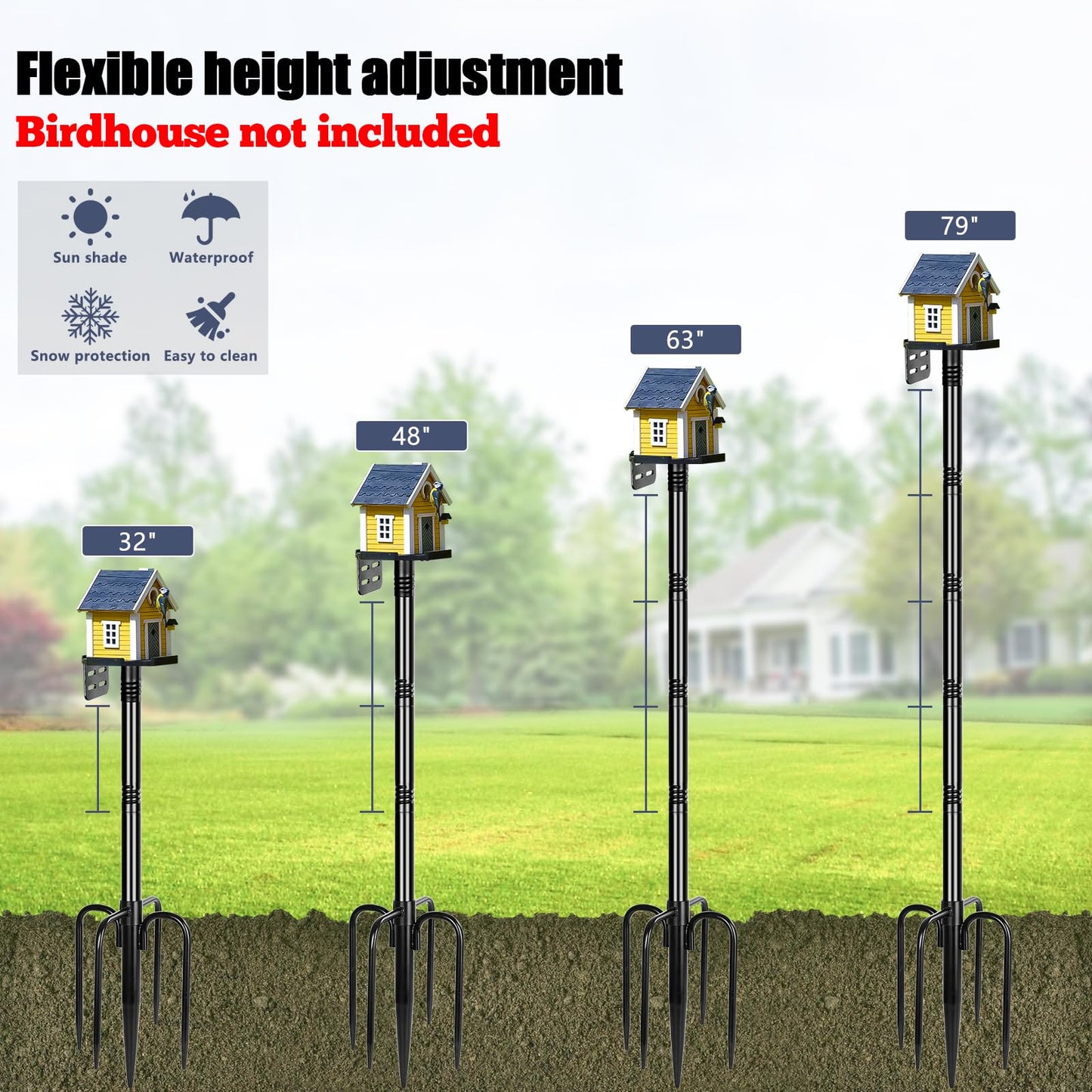 Gtongoko Smart Bird Feeder Pole 1-Inch Dia 79 Inch Bluebird House Pole for Outdoors Weather Station Heavy Duty Metal Mounting Kit Adjustable Bird