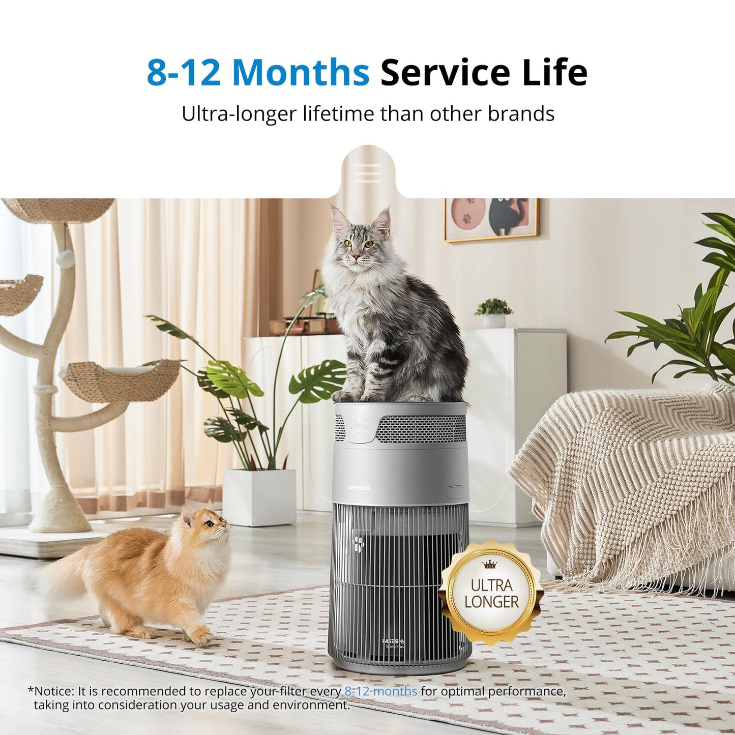 WiseHEPA Carbon Replacement Filter Compatible with WS360A Air Purifier, 9.33"L × 9.33"W × 10.39"H, Removes Pollen, Dust, Smoke, 1 Pack, White