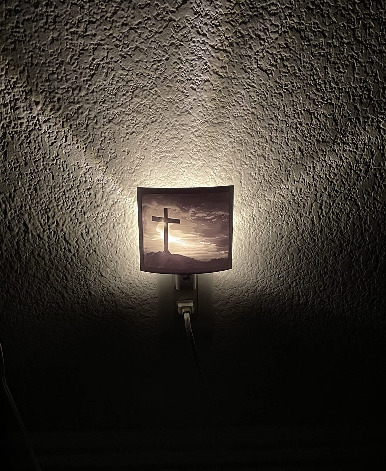 Terrain Genesis Christian Jesus Lithophane Warm White Night Light | Plug in Dimmable LED Nite Lite Lamp with Dusk to Dawn Sensor (Jesus Cross)