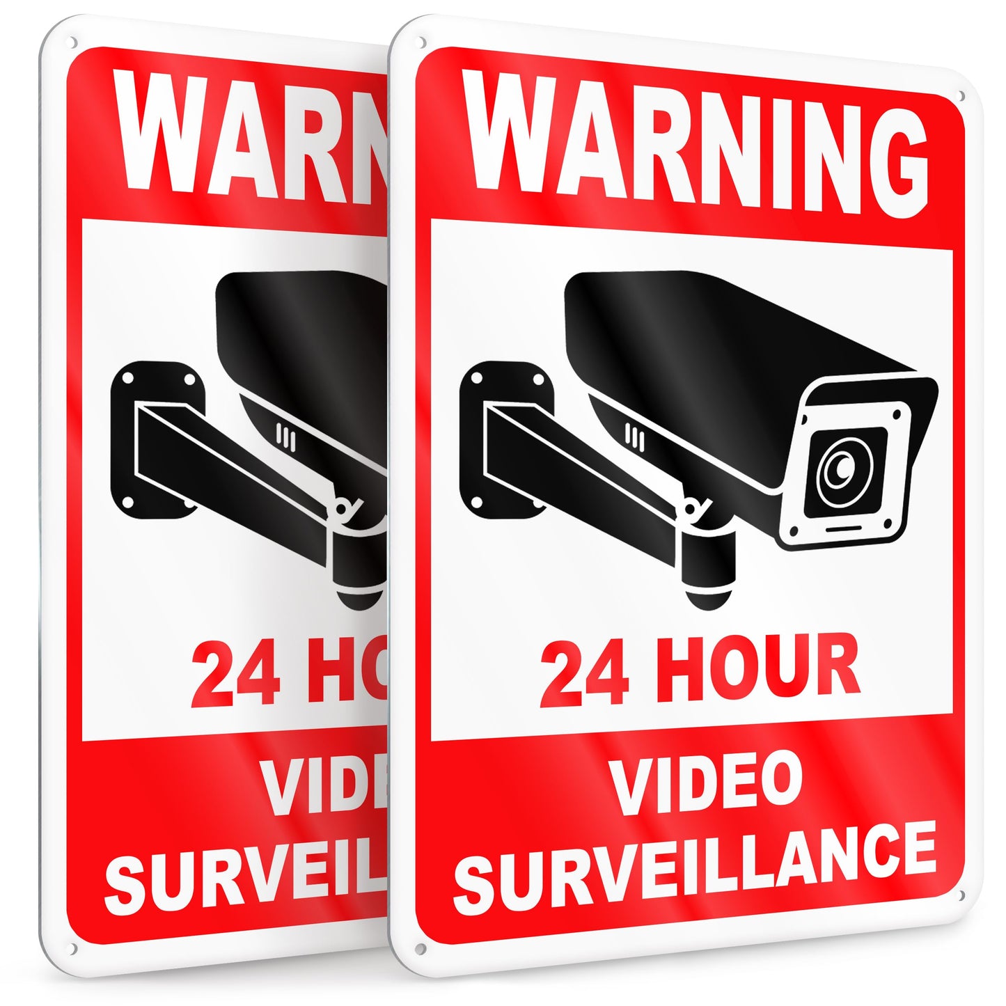 2 PC 24 Hour Video Surveillance Sign, Reflective 7x10 Aluminum Smile You're On Camera Signs Outdoor, Weatherproof Security Camera Warning Signs