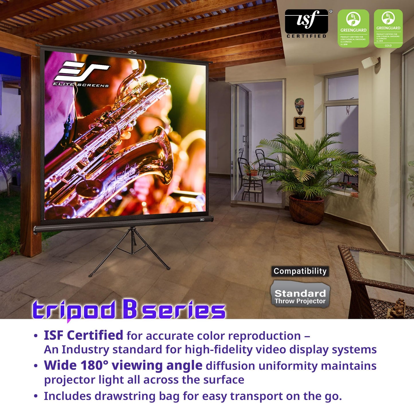 Elite Screens Tripod B, 50-INCH 1:1, Lightweight Pull Up Foldable Stand, Manual, Movie Home Theater Projector Screen, 4K / 8K Ultra HDR 3D Ready, US
