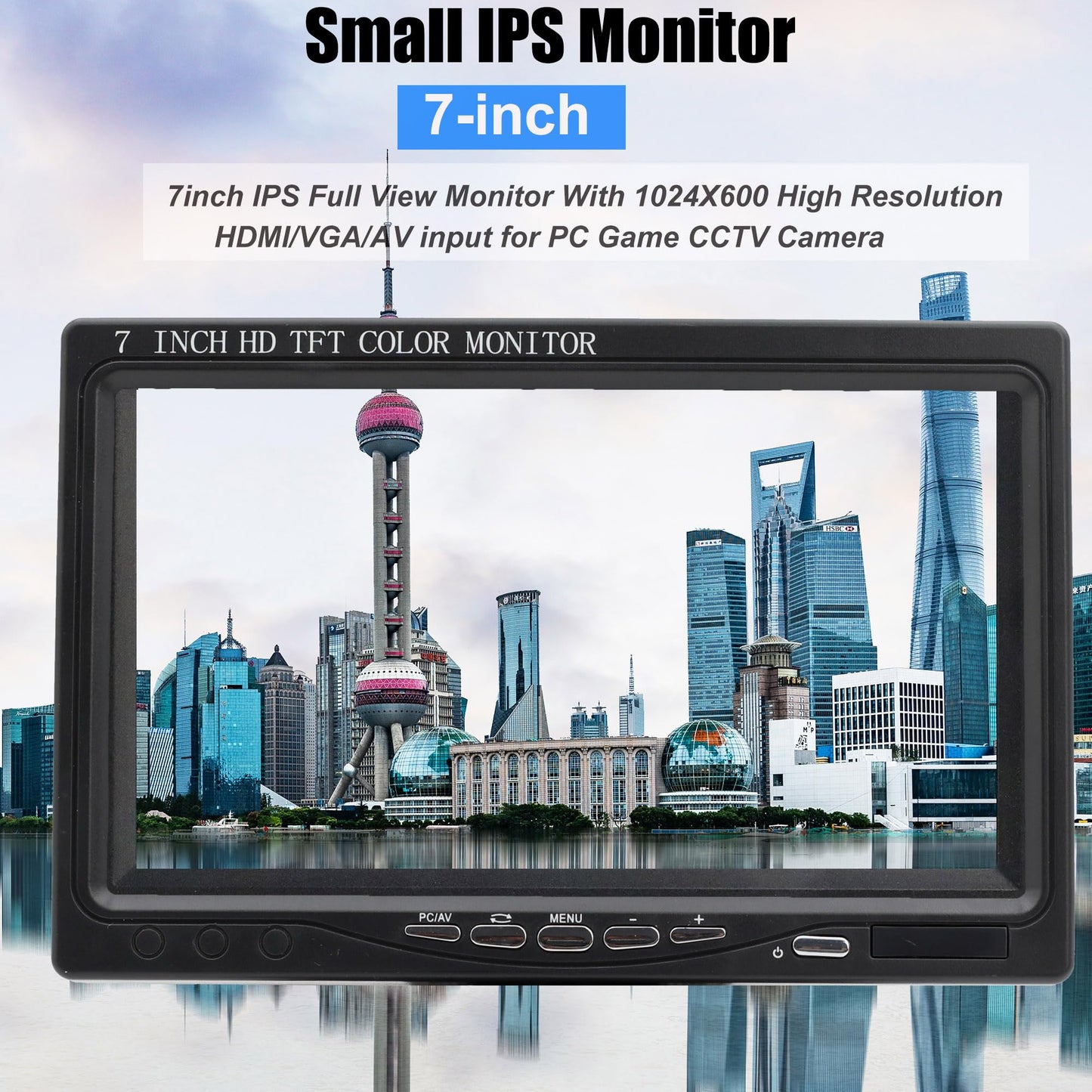 Vanxse 7 inch Small HDMI Monitor 1024x600 Resolution Small 1080P Portable IPS Monitor with Built-in Speakers HDMI VGA AV Input for Gaming CCTV