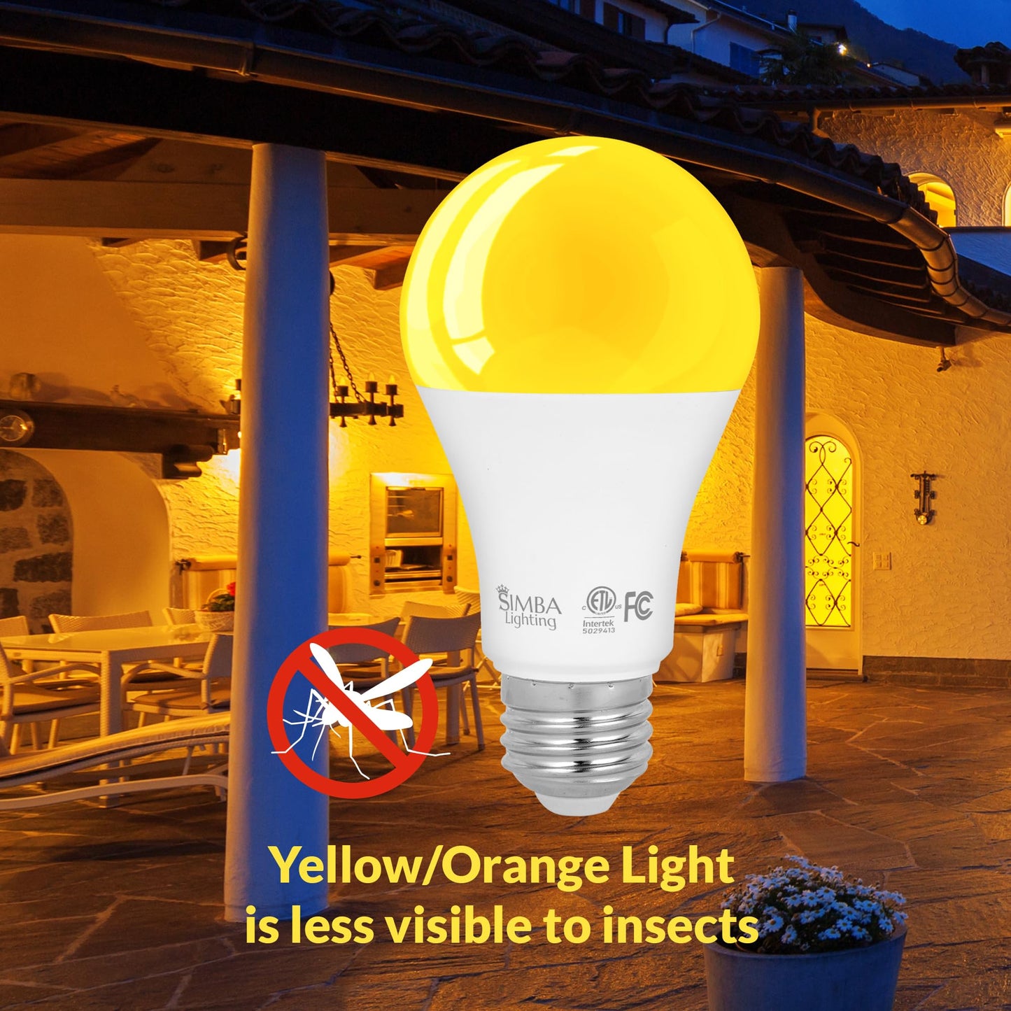 Simba Lighting LED Bug Non-Attracting A19 Yellow Bulb ETL Listed 9W, 4 Pack