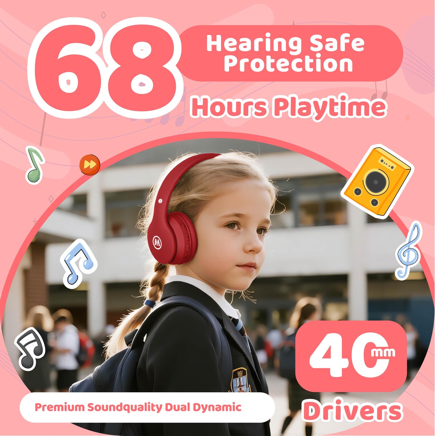 Mokata Headphones Kids Bluetooth 5.4 Wireless Play Time 68H Safe Volume Limit 85/94dB Over-Ear Foldable Headset,Fast Charging,with Aux Cord Built-in…