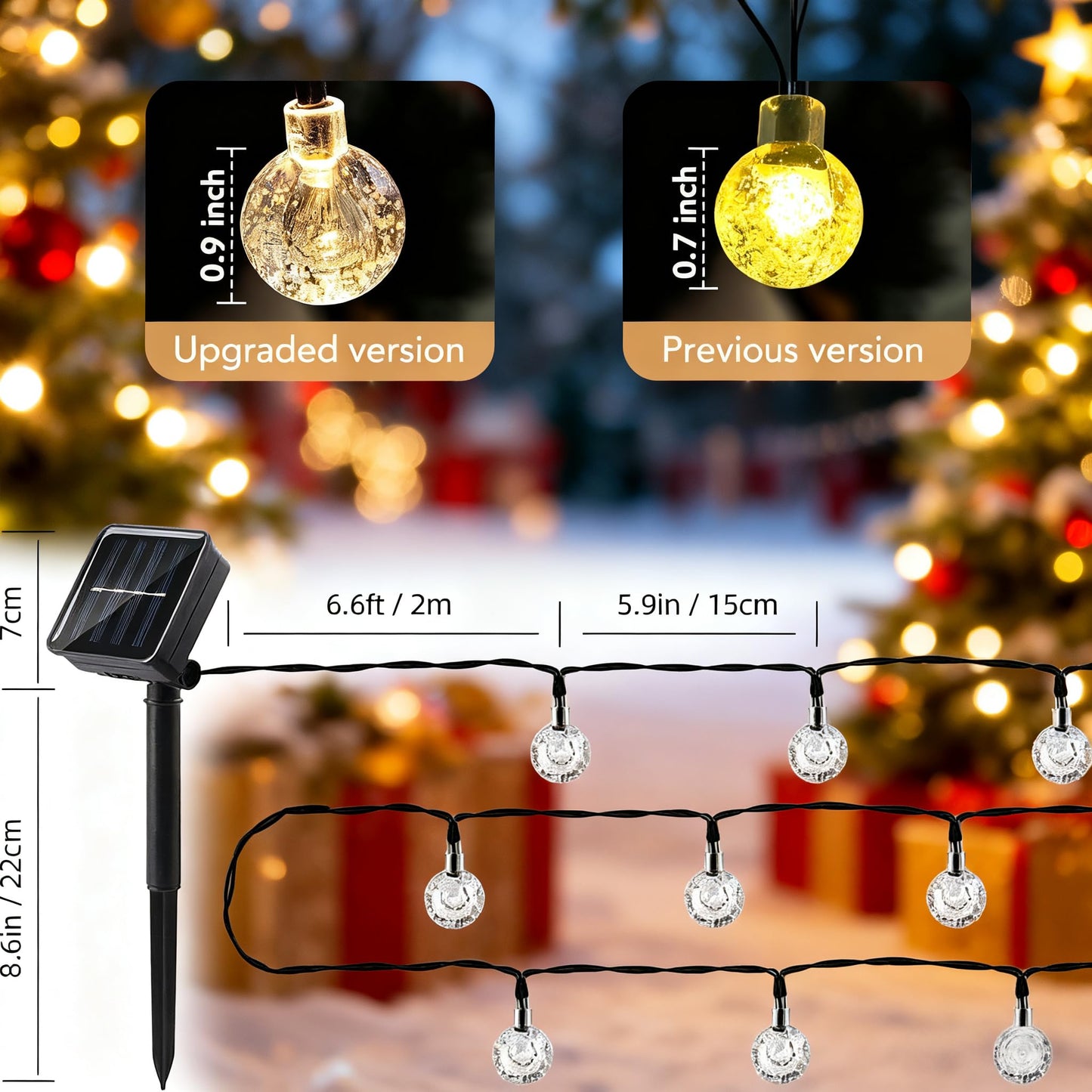 L LAMPOP Solar String Lights Outdoor Waterproof IP65 9.3 Feet 20 LED 8 Modes Crystal Globe Fairy Light for Garden Parterre Terrace