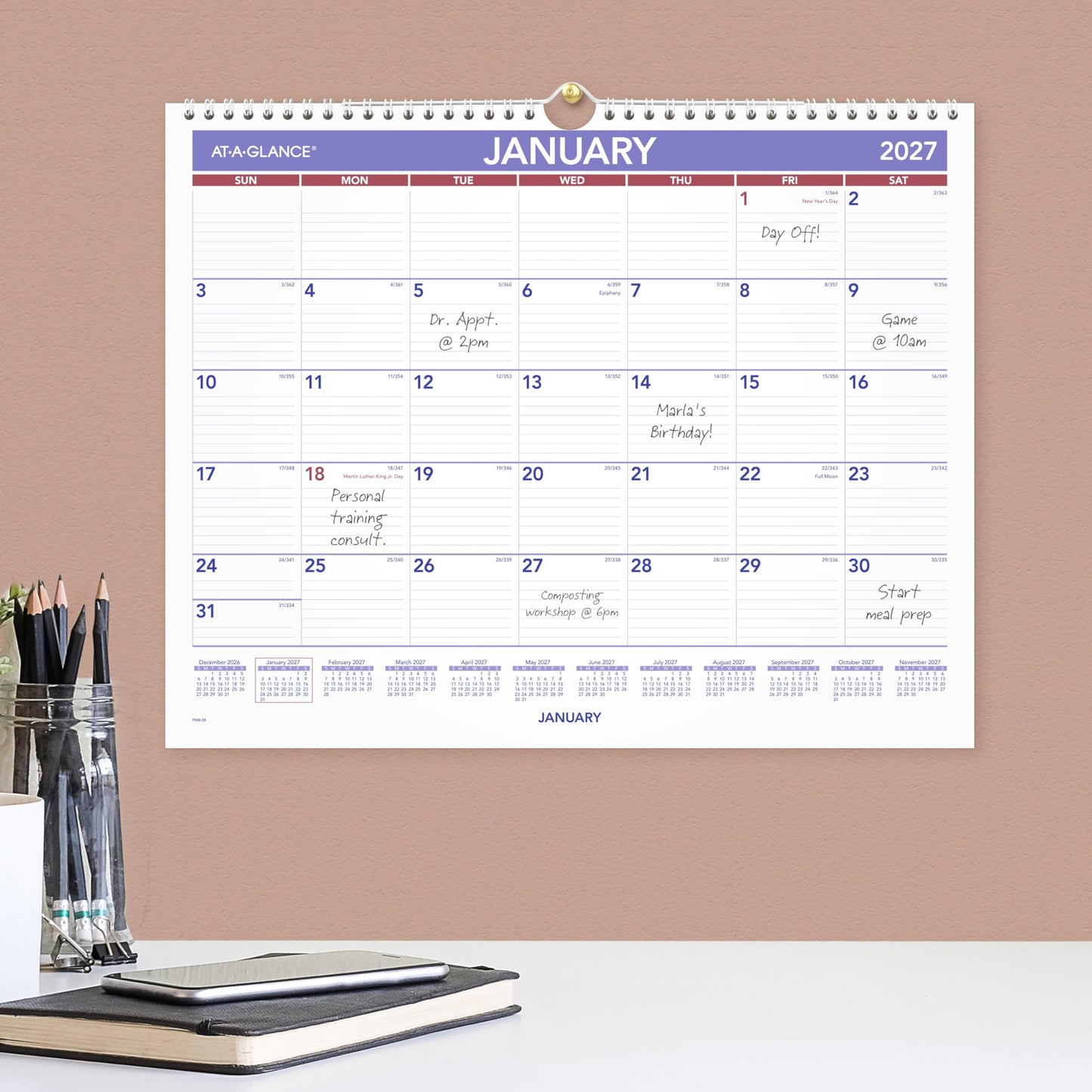 AT-A-GLANCE 2027 Wall Calendar, Monthly, 15" x 12" Planner, Ruled Daily Blocks (PM82827)