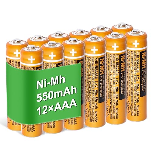 EOCIK 12 Pack HHR-55AAABU NI-MH AAA Rechargeable Batteries 1.2V 550mAh AAA Batteries for Panasonic Cordless Phones,Remote Controls, Electronics