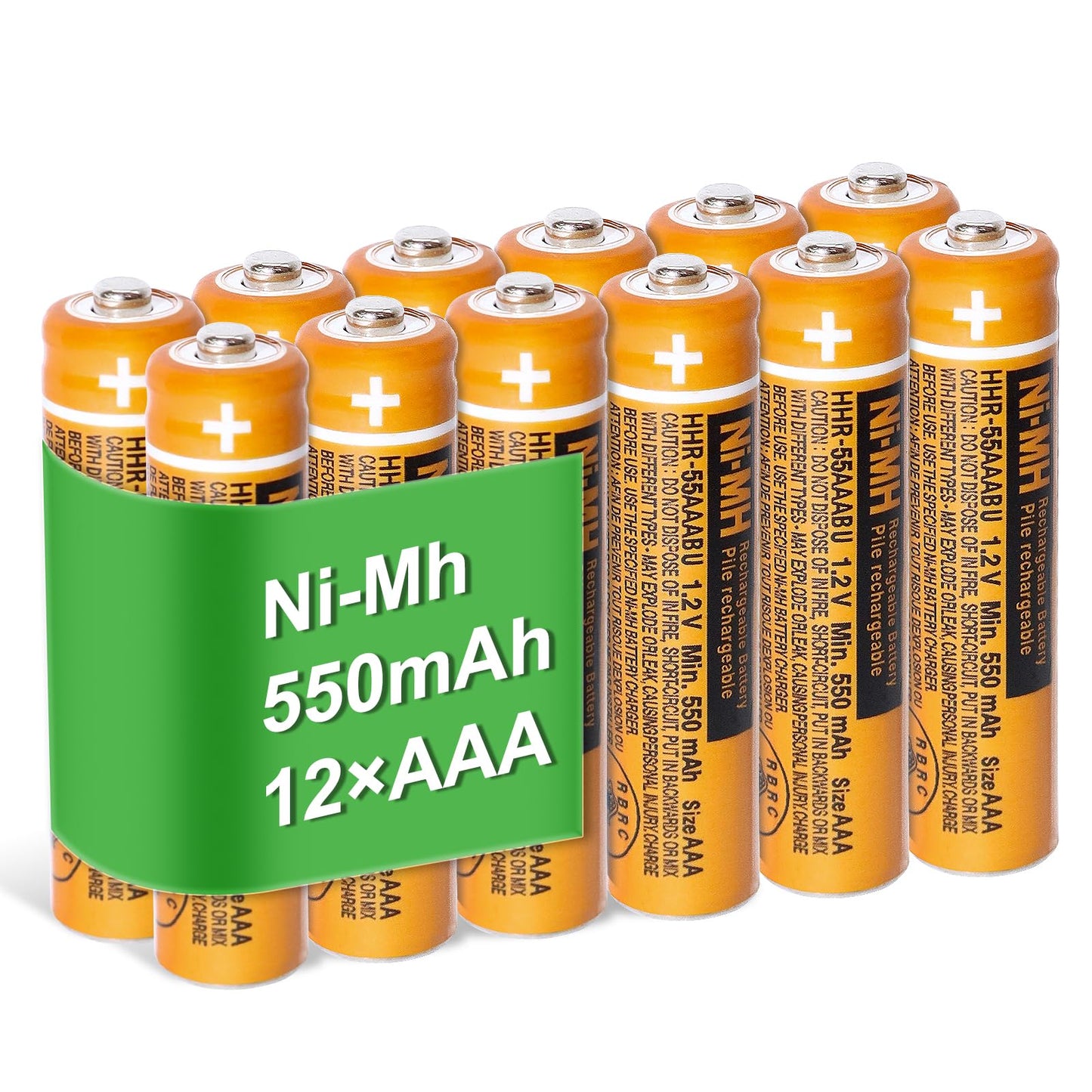 EOCIK 12 Pack HHR-55AAABU NI-MH AAA Rechargeable Batteries 1.2V 550mAh AAA Batteries for Panasonic Cordless Phones,Remote Controls, Electronics