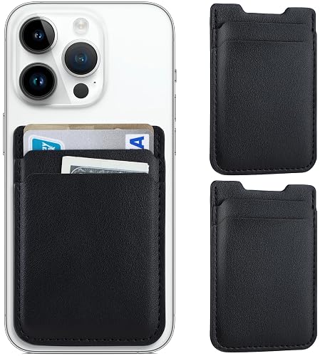 Fulgamo 2Pack Phone Wallet Stick on, Card Holder for Back of Phone Case, Leather Credit Card Holder for Cell Phone Sticky Wallet Double Pocket Sticker