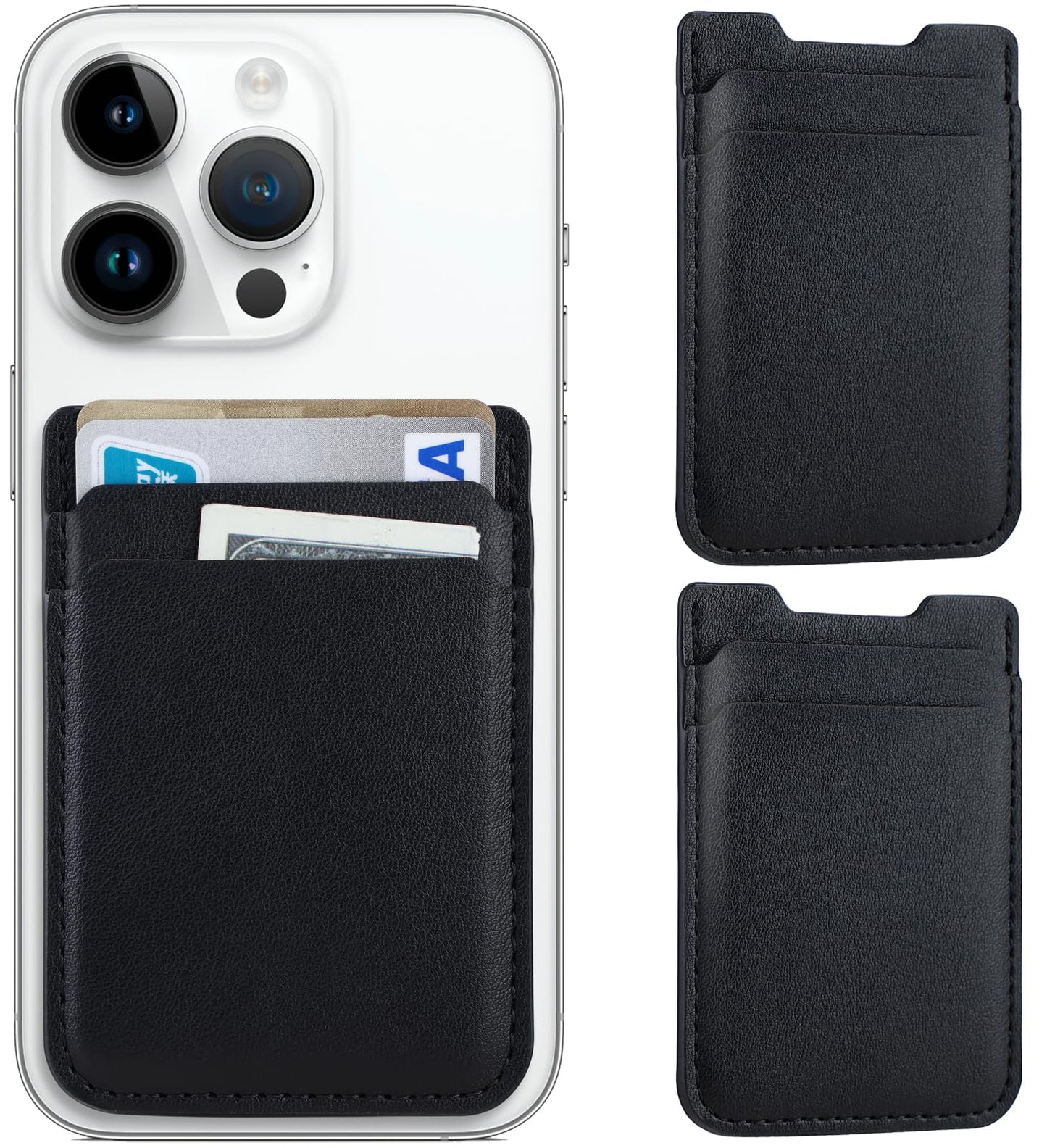 Fulgamo 2Pack Phone Wallet Stick on, Card Holder for Back of Phone Case, Leather Credit Card Holder for Cell Phone Sticky Wallet Double Pocket Sticker