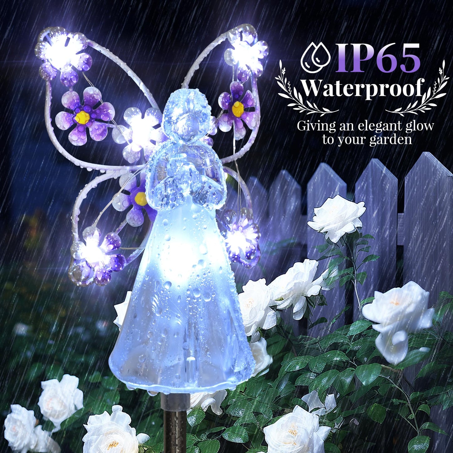GIGALUMI Solar Angel Garden Stake Lights - 2 Pack Angel Solar Lights Outdoor Garden, Eternal Light Angel with 7 LEDs for Cemetery Grave Decorations