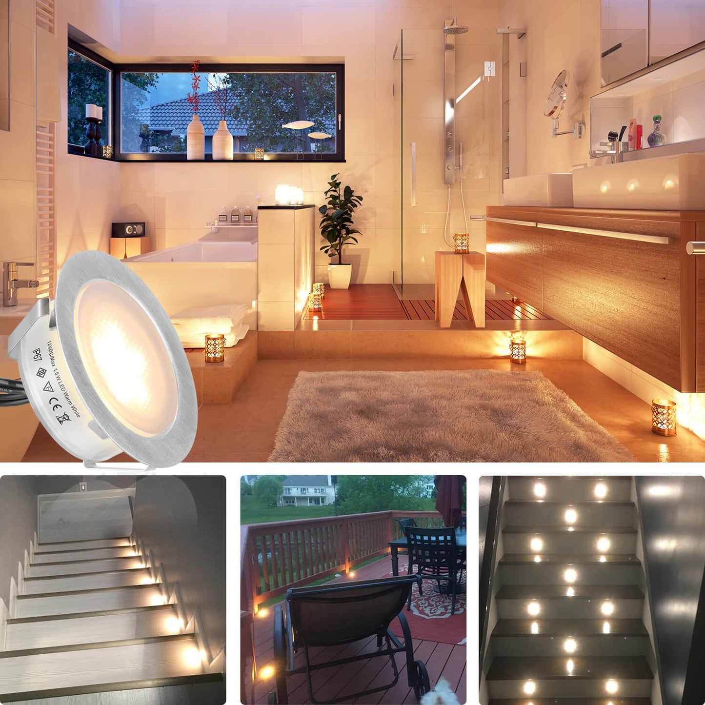SMY Lighting Recessed LED Deck Lights Kits 6 Pack, (Upgrade Version) Deck Lighting Waterproof IP67,Low Voltage LED Lights for Garden, Steps,Stair