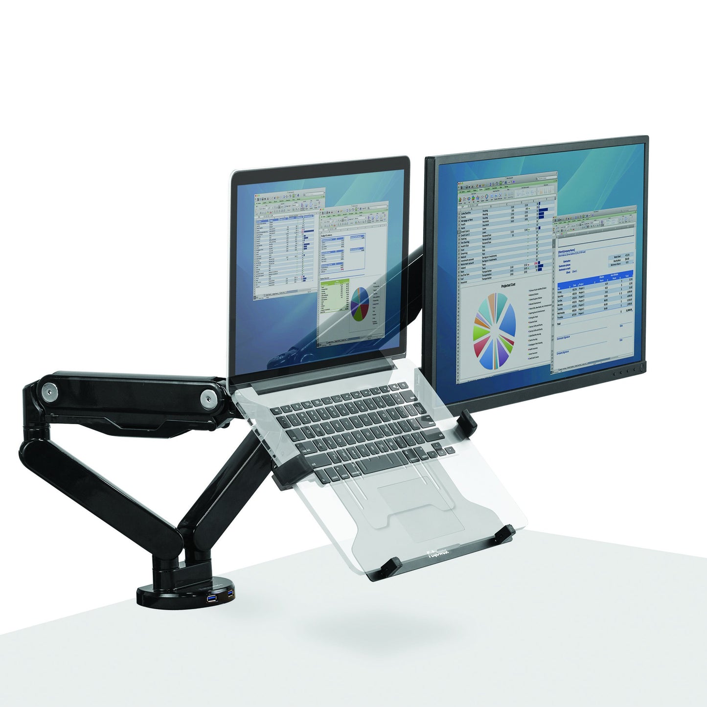Fellowes 8044101 Adjustable Laptop Stand for Desk with Dual Monitor Arm, 17 Inch Monitor Capacity