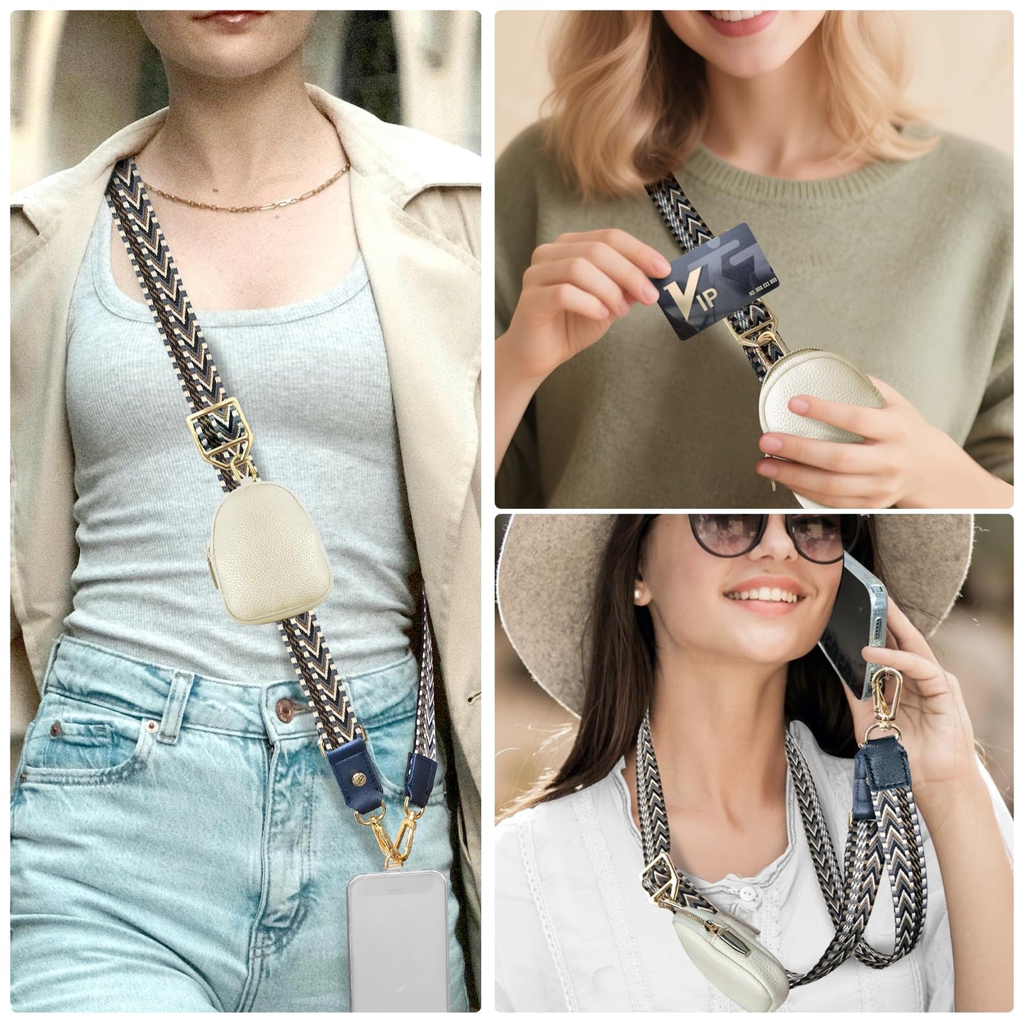 UKON Adjustable Phone Lanyard Crossbody Strap With Wallet Clip-and-Go Strap with Zippered Pouch Widened Phone String for iPhone Hands-Free