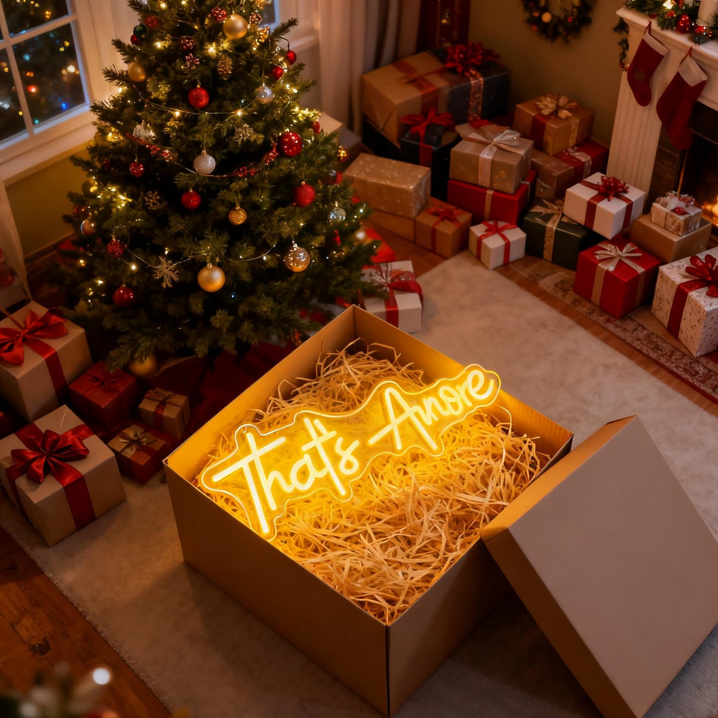 That's Amore Neon Sign, USB Powered Decorative Light for Bedroom Living Room Home Wall Table Decor Valentine's Day Wedding Party Light Up Sign