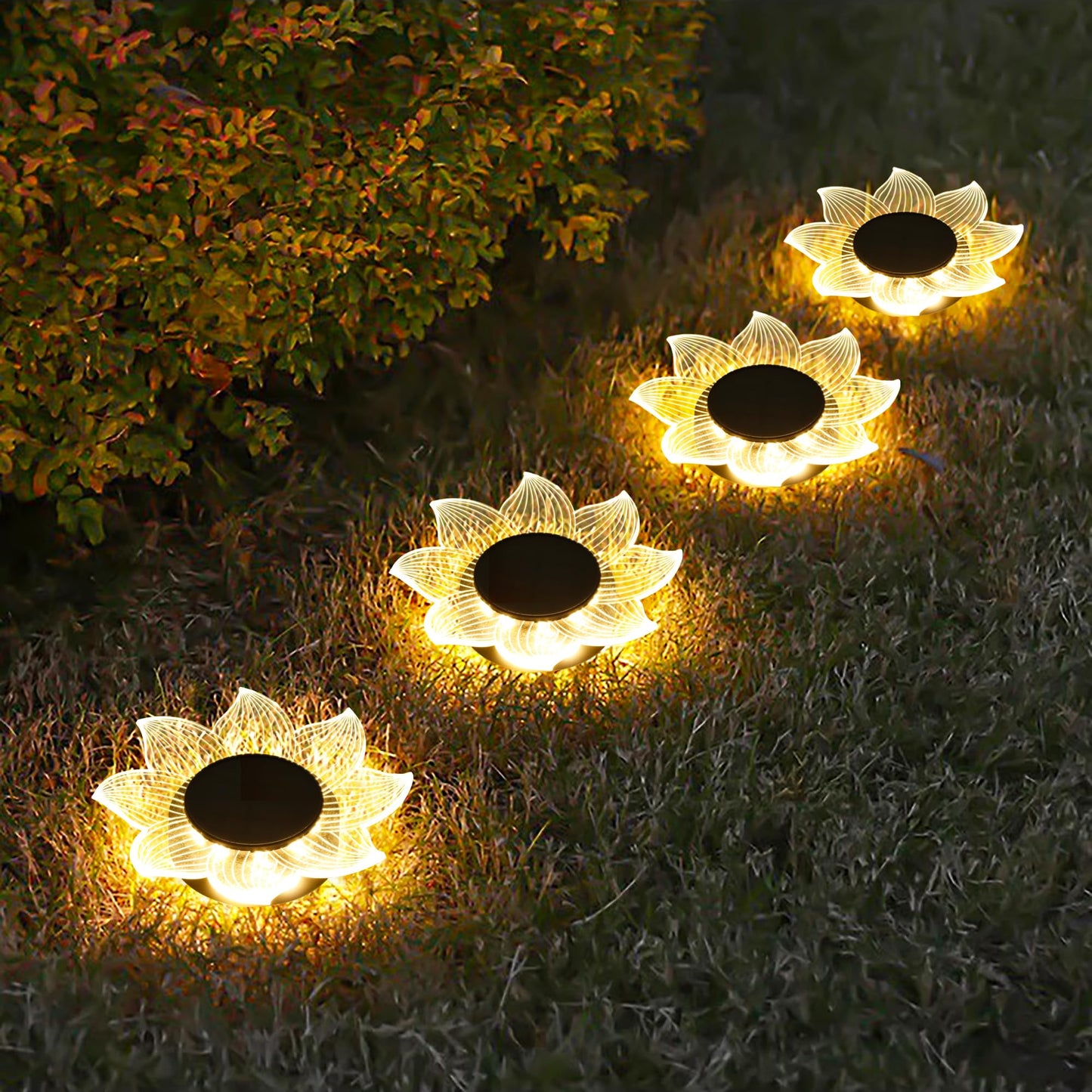 Roaming Light Solar Flower Shaped In-Ground Lights, 3 Pack Waterproof LED Petal Pathway Lights, Outdoor Acrylic Landscape Lights for Garden Yard