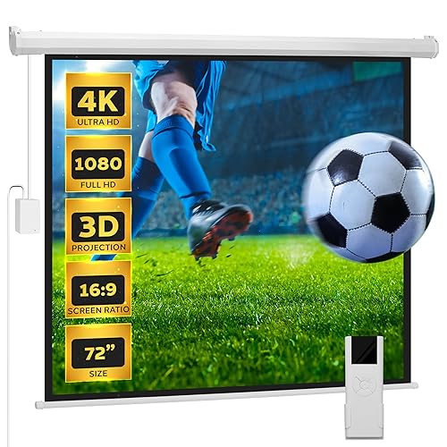 Pyle 72" Portable Motorized Matte White Projector Screen - Automatic Projection Display with Wall/Ceiling Mount, Remote and Case - for Home Movie