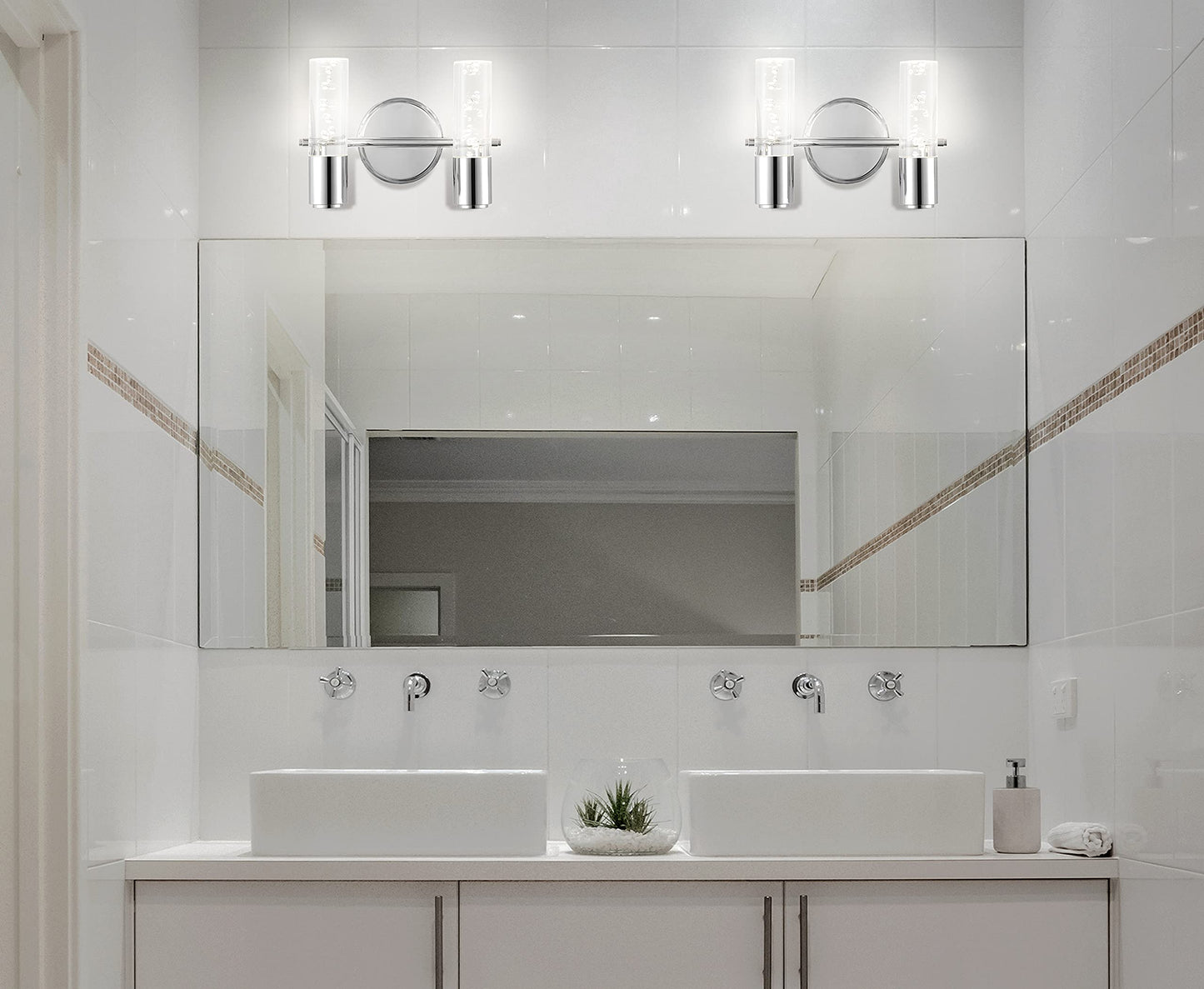 JONATHAN Y 10.75" Chrome Modern Integrated LED Vanity Light Wall Sconce for Bathroom, Clear Bubble Acrylic Shade Minimalist Art Deco Light