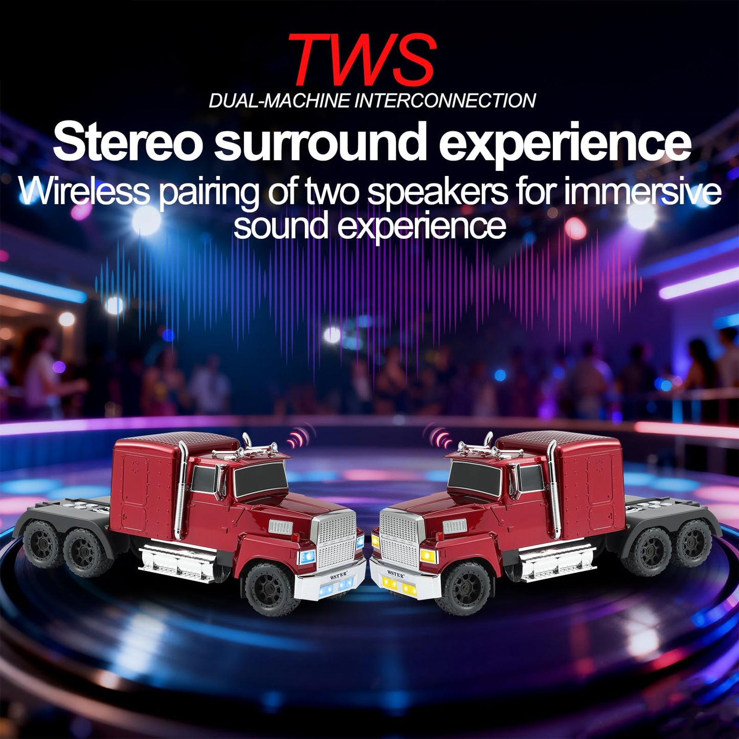 WS-570 Retro American Truck Model Bluetooth Replica Speaker - Portable HD Sound, TWS Stereo,FM Radio,LED Party Lights,Built-in Microphone