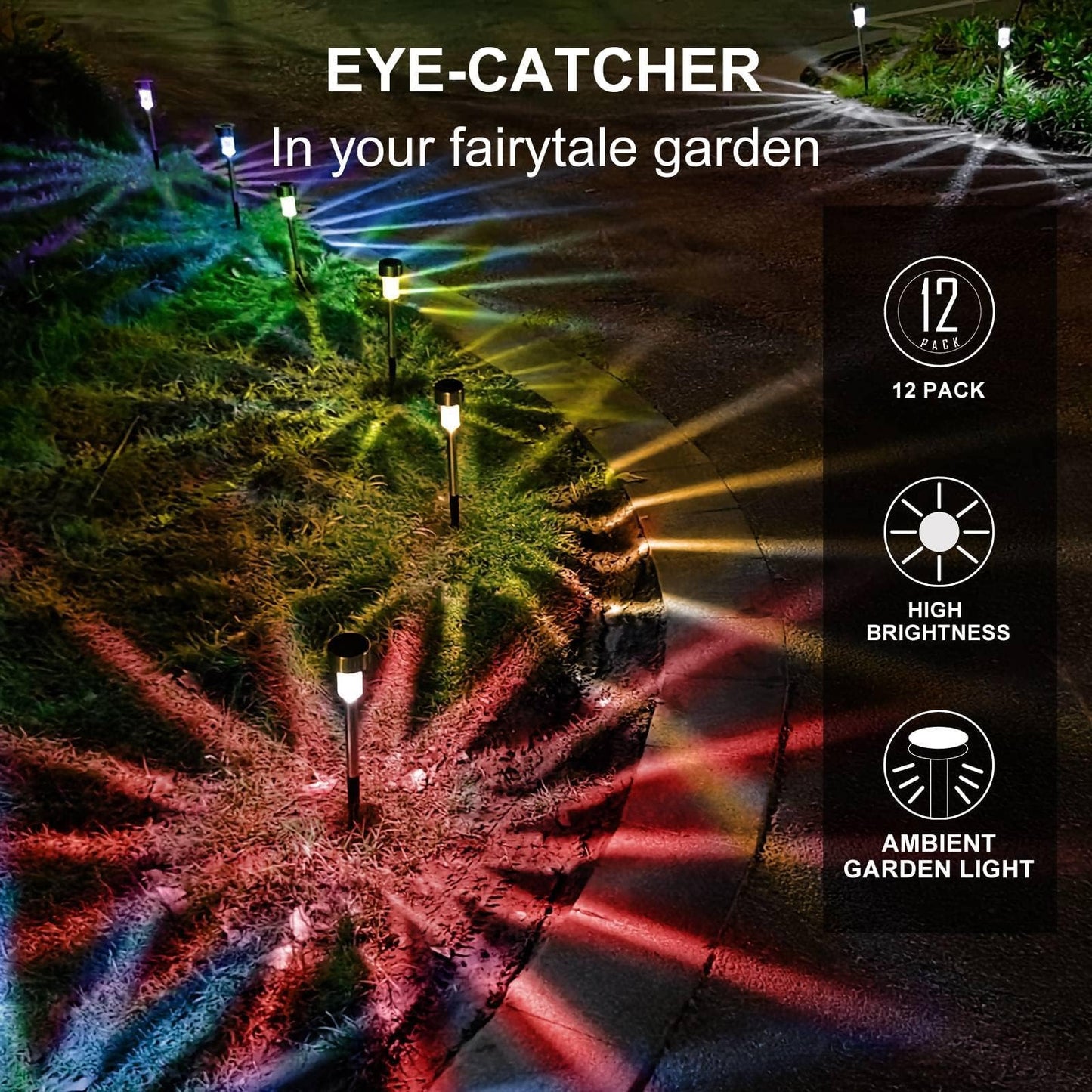 Dream Master Solar Lights Outdoor Waterproof, Stainless Steel LED Landscape Lighting, Solar Garden Lights, Outdoor Decorations for Yard, Pathway