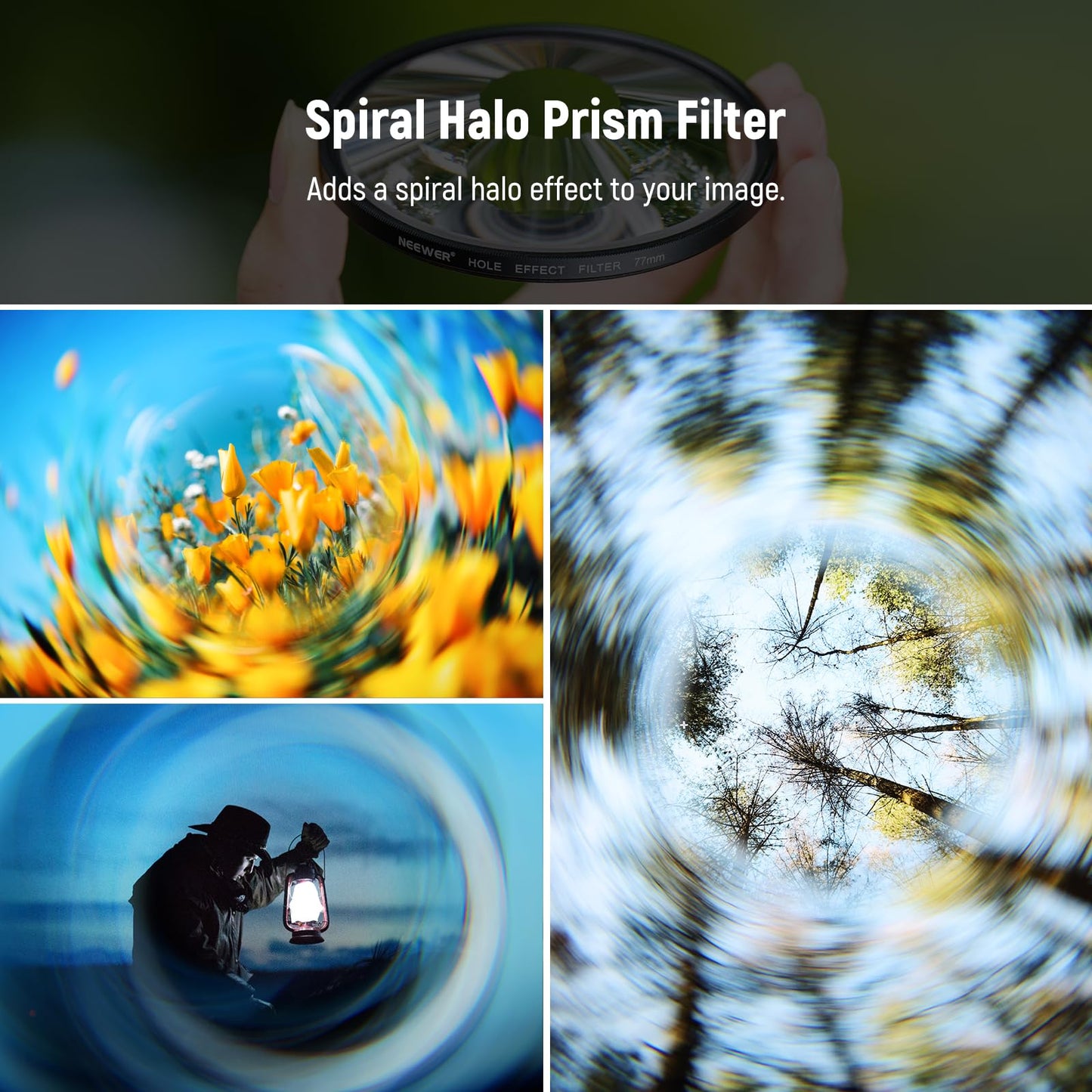 NEEWER 77mm Spiral Halo Camera Lens Filter, Prism K9 Optical Glass Special Effects Filter Photography Camera Lens Accessories with Tunnel Vision