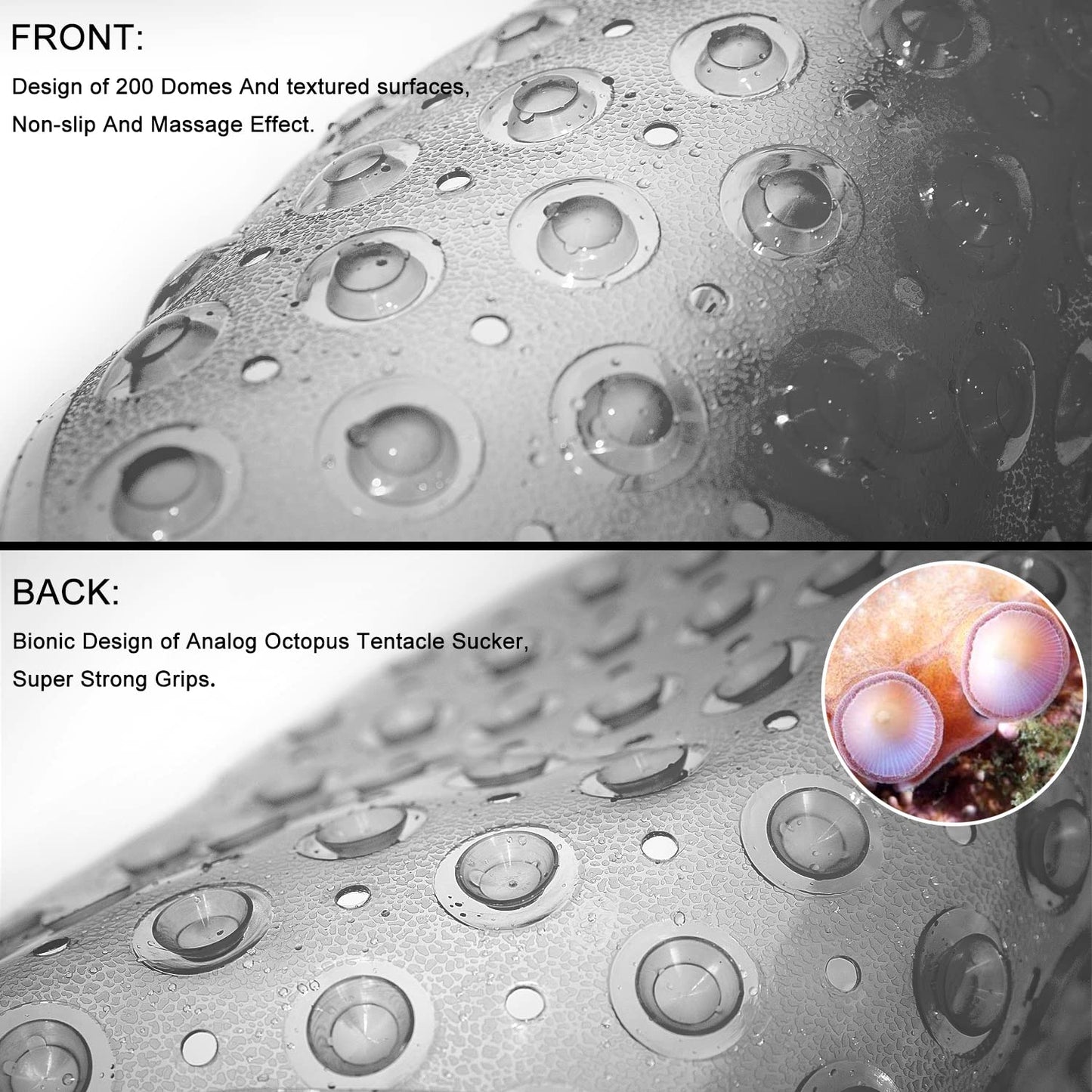 TEESHLY Extra Long Non-Slip Bathtub Mat 39x16" – Drain Holes & Suction Cups, Machine Washable Bath Mat for Shower (Clear Grey)