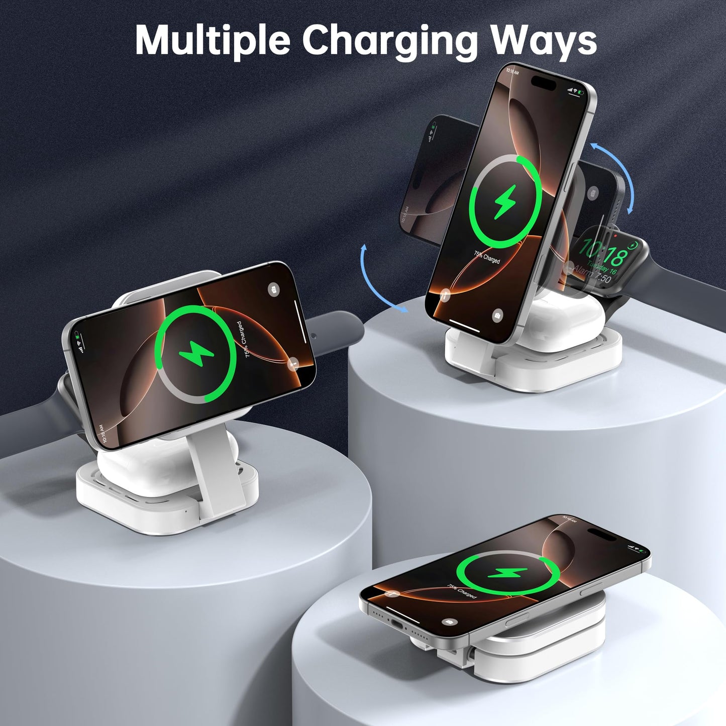 3 in 1 Mini Foldable Charging Station for Apple Devices, Wireless Charger Stand for Magsafe for iPhone 17/Air/16/15/14/13/12 Series, Apple Watch