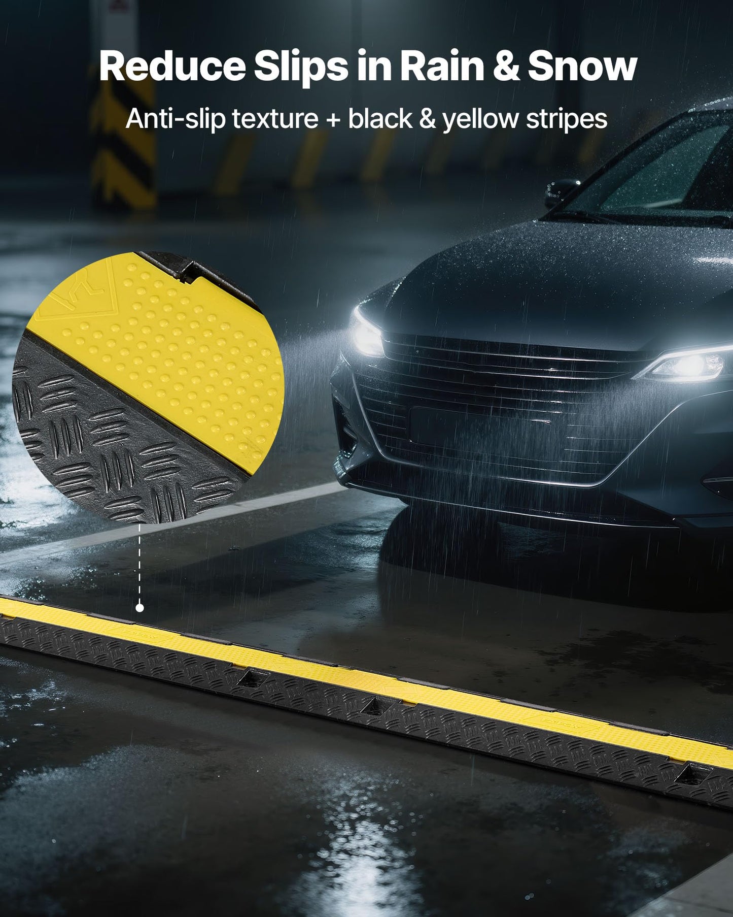 VEVOR Cable Protector Ramp, 22,000 lbs/axle Capacity, 2 Channel Heavy Duty Rubber Cord Hose Wire Cover, 1.3 x 1.2 in Channel, Traffic Speed Bump with