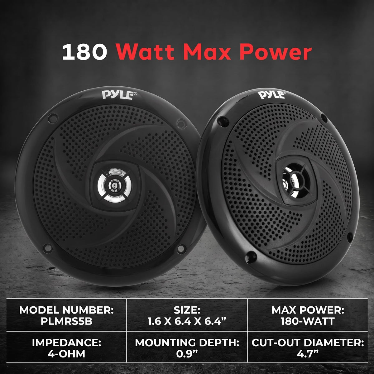 Pyle Waterproof Marine Speakers - Pair of 5.25" 180 Watt Low Profile Slim Style System - Weather Resistant Outdoor Rated Speakers for Boat, Patio, Poolside, Deck, Home (Black)