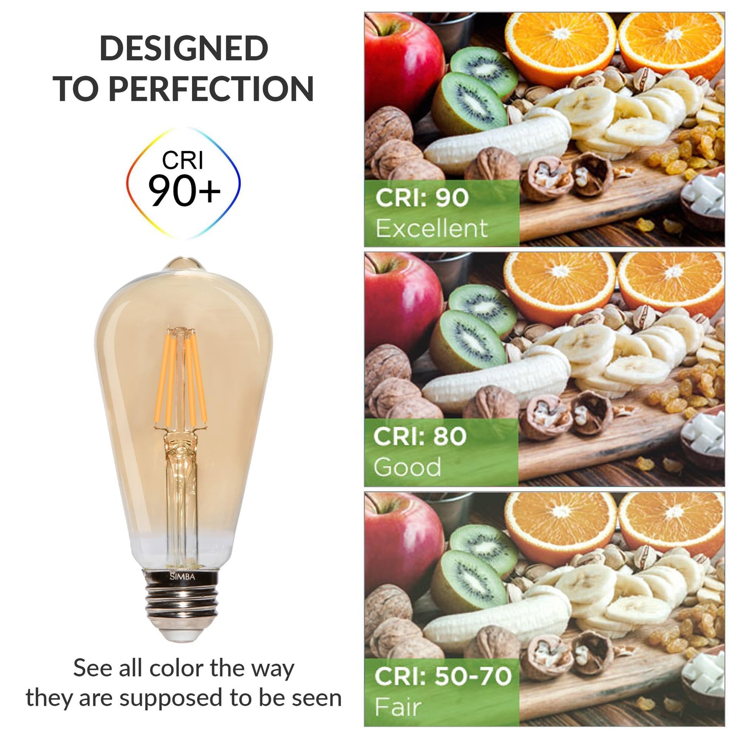 Simba Lighting LED Edison Vintage Filament ST21 6W Bulbs E26, 2200K, 6 Pack