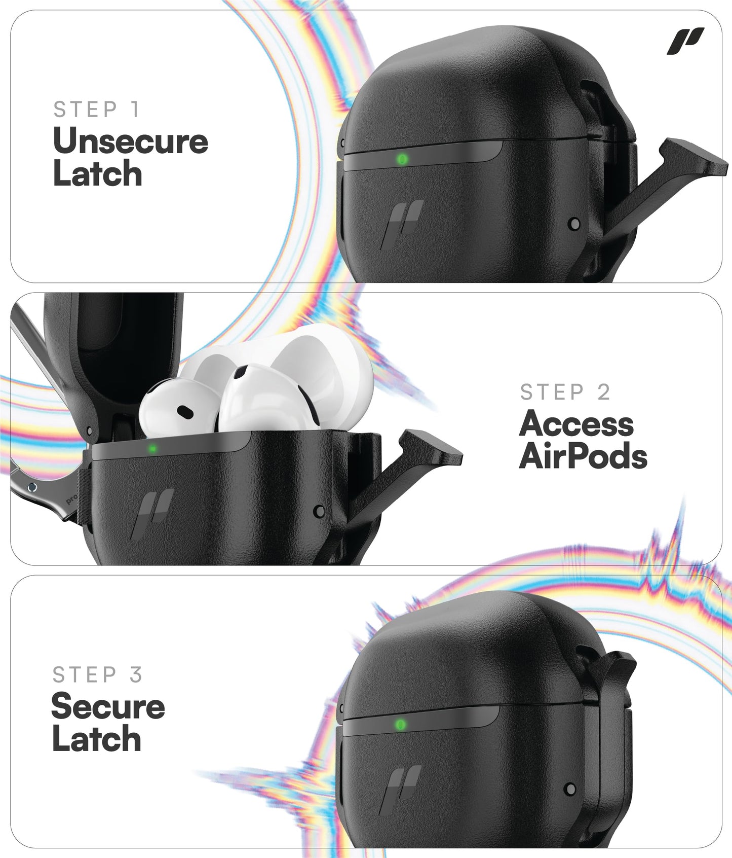 Proof Labs for AirPods 4 Case with Lock - Tough AirPods 4th Generation Case Cover with Carabiner, Rugged Protection and Hard Protective Shell (Black