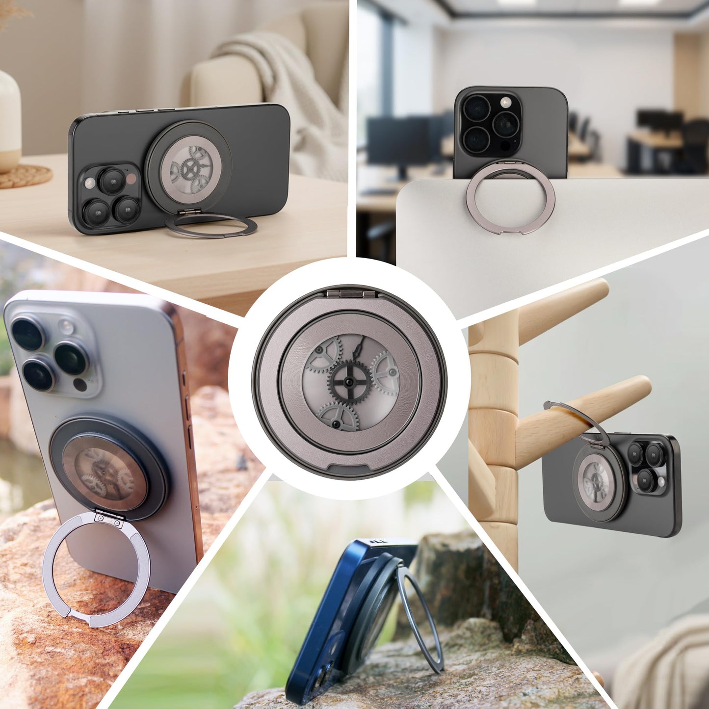 Planetary Gear Fidget Grip for MagSafe, Kinetic Art EDC Gadget, Mechanical Ring Stand with ASMR Clicks, Cool Tech Gift for iPhone 17-12 Series