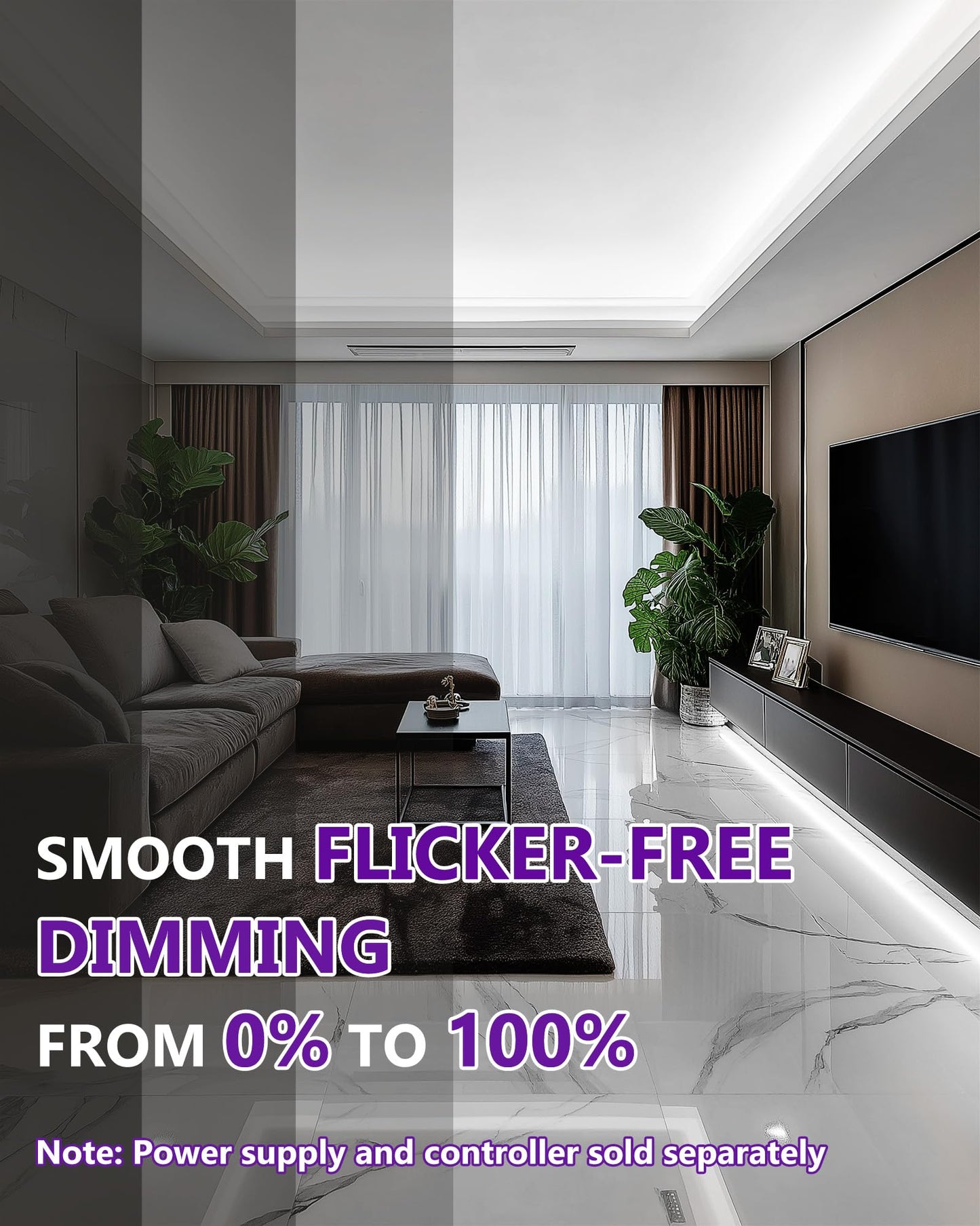 HitLights White COB LED Strip Lights 5000K, 12V Tape Light 16.4ft, 2640 LEDs, 426 lm/ft, CRI 90+, IP30, Premium High Density Lighting for Kitchen