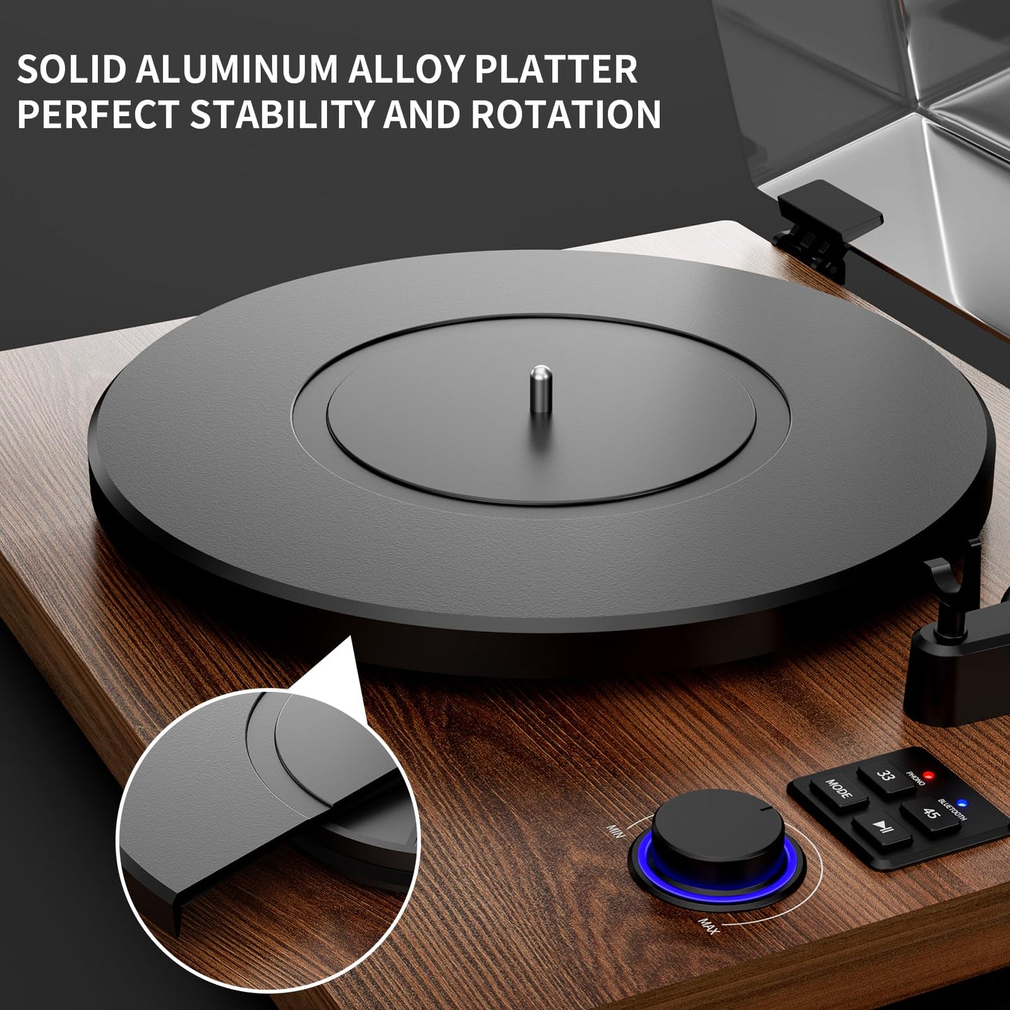 FEKTIK Vinyl Record Player with Magnetic Cartridge,High Fidelity Belt Drive Turntable with Built-in Speakers, Bluetooth Playback and Aux-in