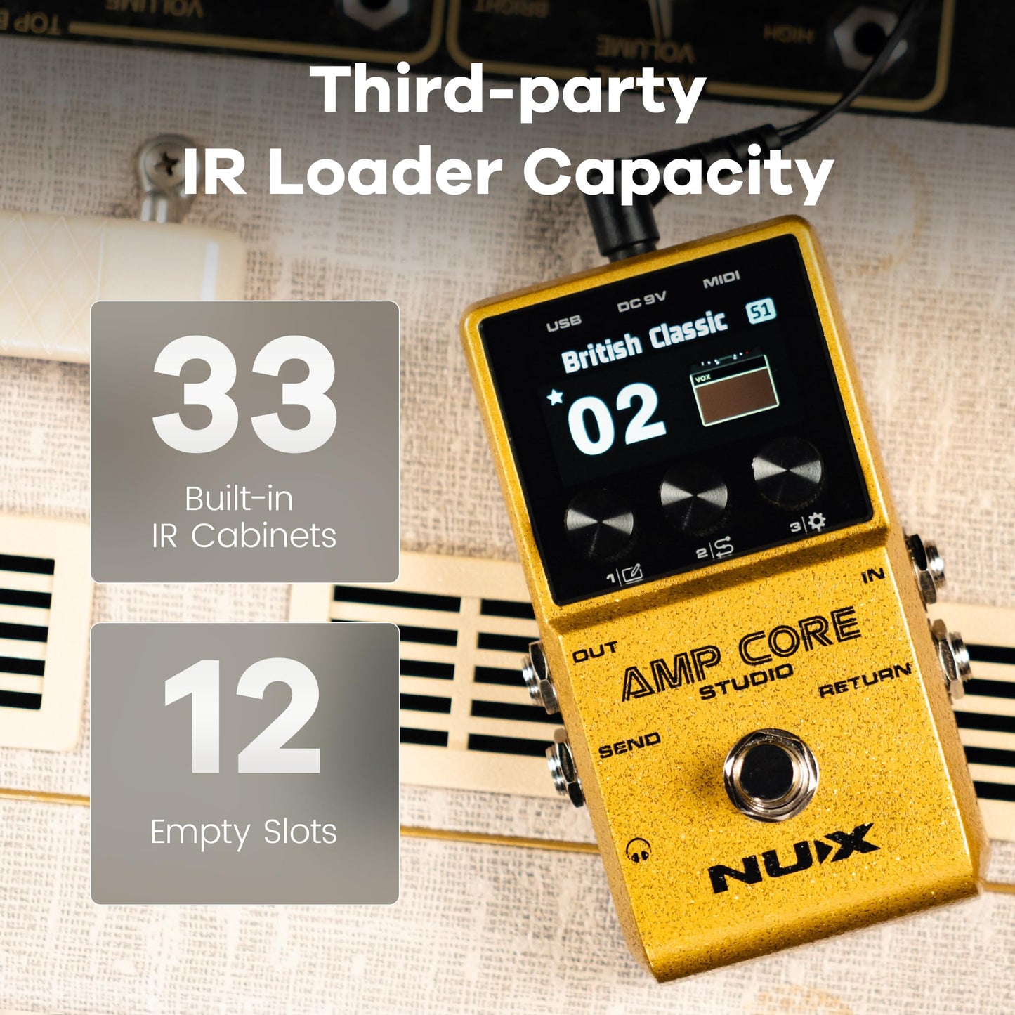 NUX Amp Core Studio Guiar Effect Pedal, IR CABINET with Classic Amp Sounds, 3 Scene Modes, HD Color LCD Screen, IR Pedal
