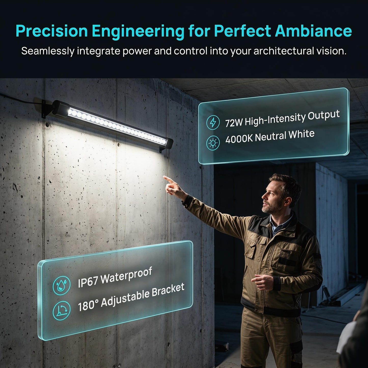 nanzgecc 72W Outdoor Wall Washer Light, 4FT 5000K Daylight White Led Wall Washer Light Bars, 120V Waterproof IP67 Outdoor LED Light Bar for Outdoor
