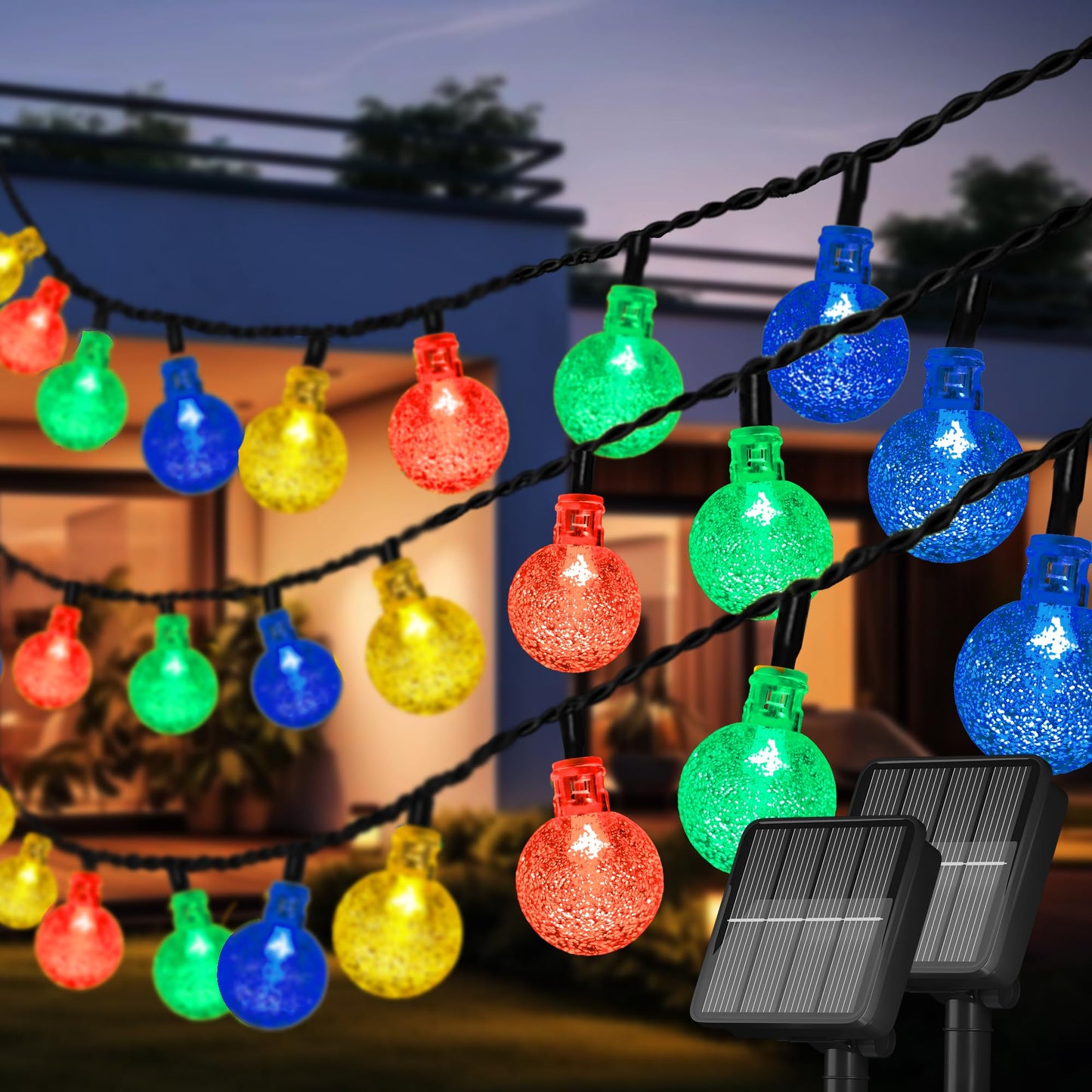 Selarlyt 2 Pack 120 LED Solar String Lights Outdoor Waterproof, 72 FT Crystal Globe Lights with 8 Lighting Modes, Solar Powered Light Outdoor