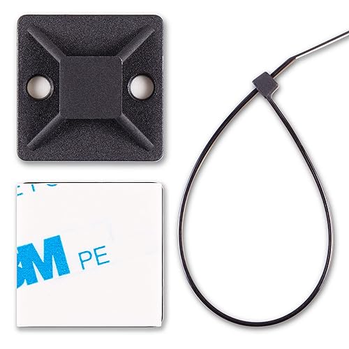 Cable Tie Mounts, Adhesive-Backed, 1 Inch, for Cable Management, Cable Tie Anchors, 100 Pack, Black