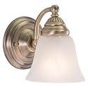 VAXCEL Standford 1-Light 5.25 inch Wide Antique Brass Gold Traditional Bathroom Vanity Lighting Fixture, White Alabaster Glass Shade, Dimmable, LED