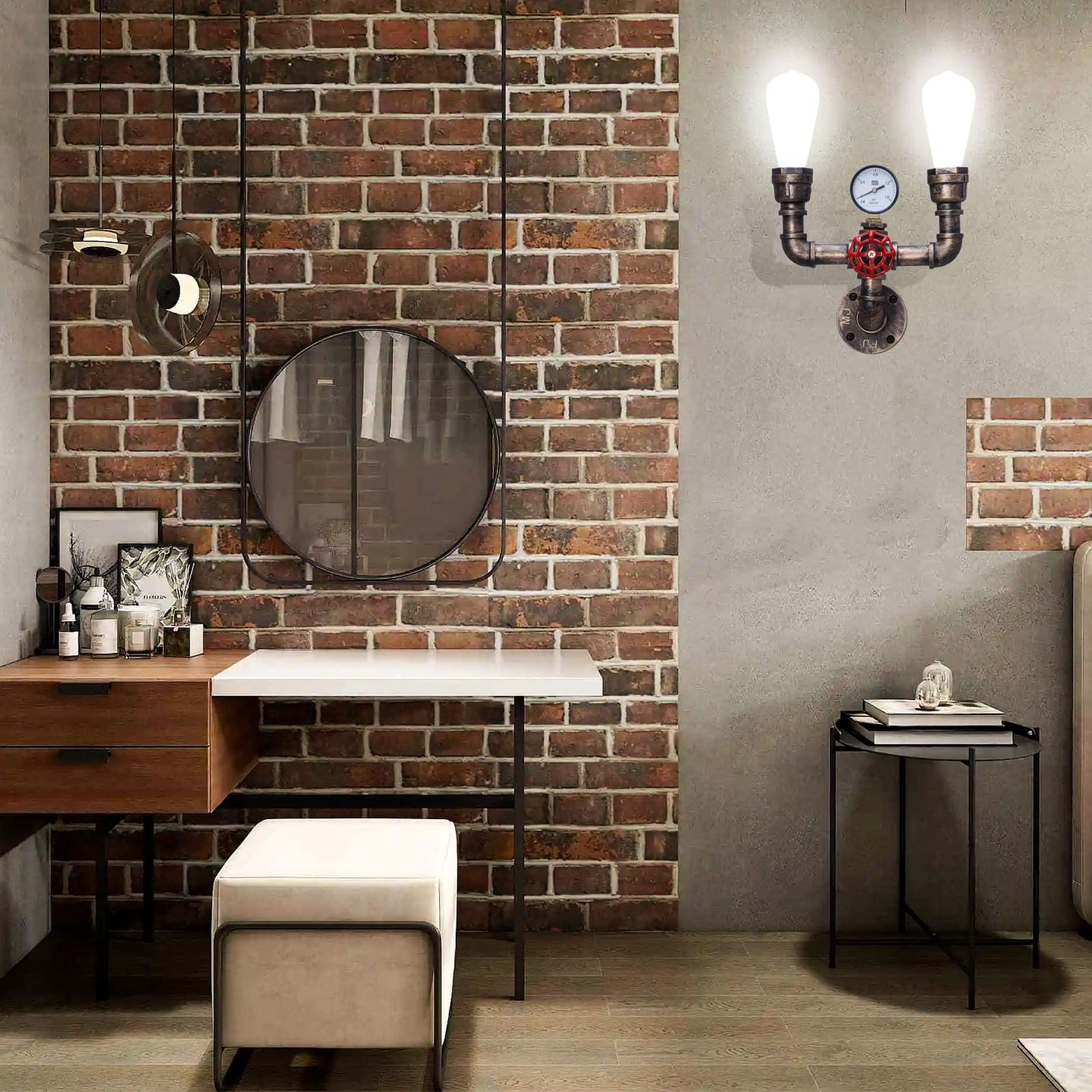 XEYOU Retro Wall lamp Vintage Industrial Steampunk Wall Sconce 2 Lights Metal Water Pipe Style Wall Mounted Lamp Light Fixture E26 Edison Bulb