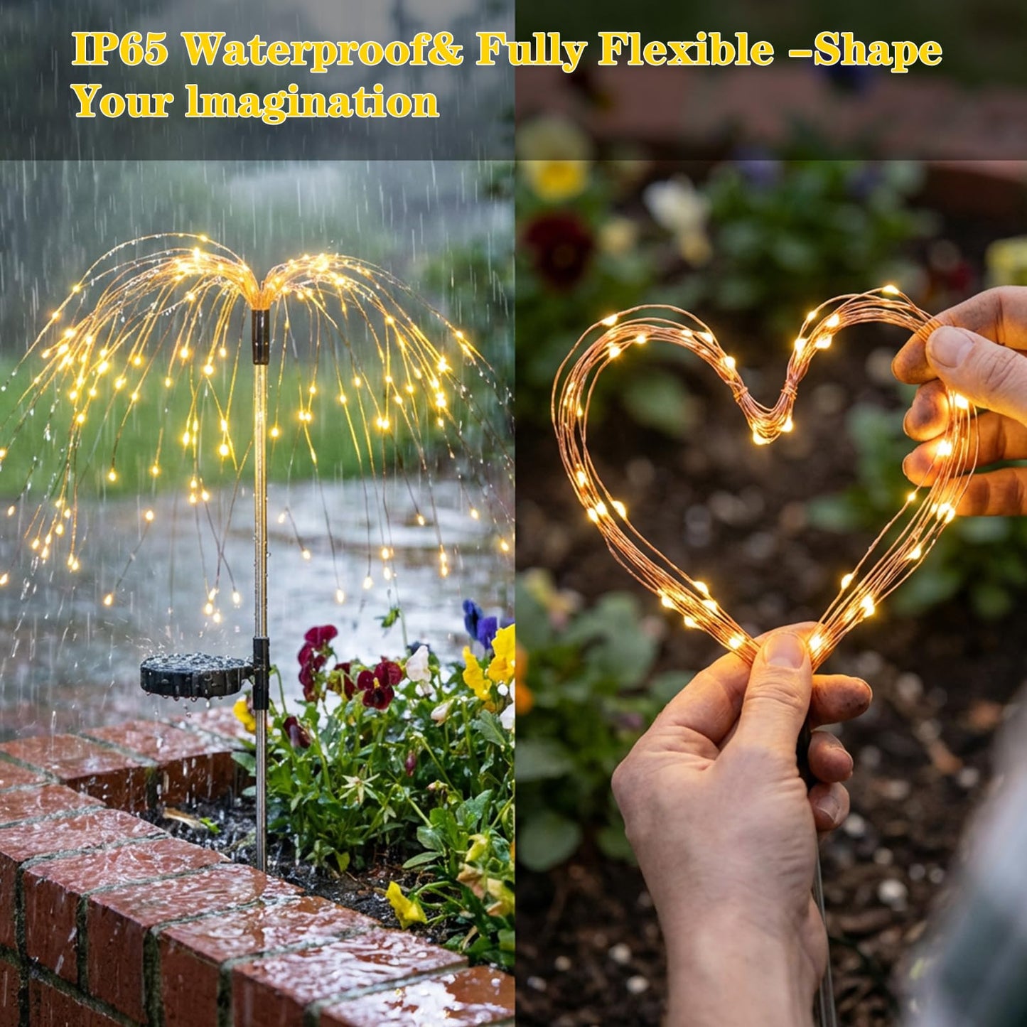 2 Pack Solar Firework Lights Outdoor, Adjustable 32" to 51" Extra Tall, Verified 200 LED Warm White Stainless Steel 3-Section Pole, 8 Modes Waterproof