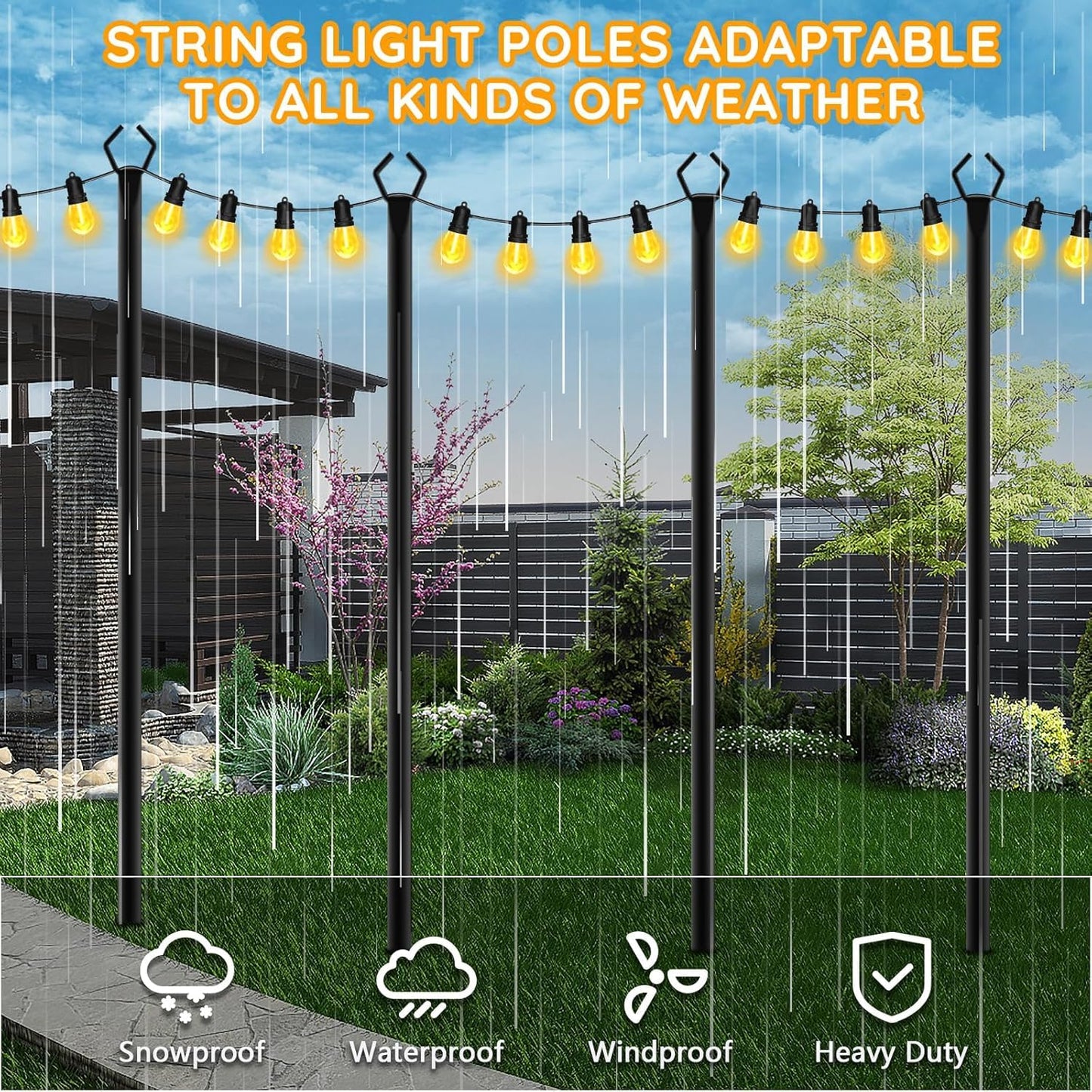 AHRLHR 6 Pack String Light Poles, Outdoor String Light Pole 10 ft Forked Metal Light Pole with Adjustable Outdoor Light Stand, Deck, Backyard, Garden