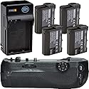 Battery Grip Kit for Nikon D850 Digital SLR Camera - Includes Qty 4 BM Premium EN-EL15 Batteries + Rapid AC/DC Battery Charger + MB-D18 Replacement