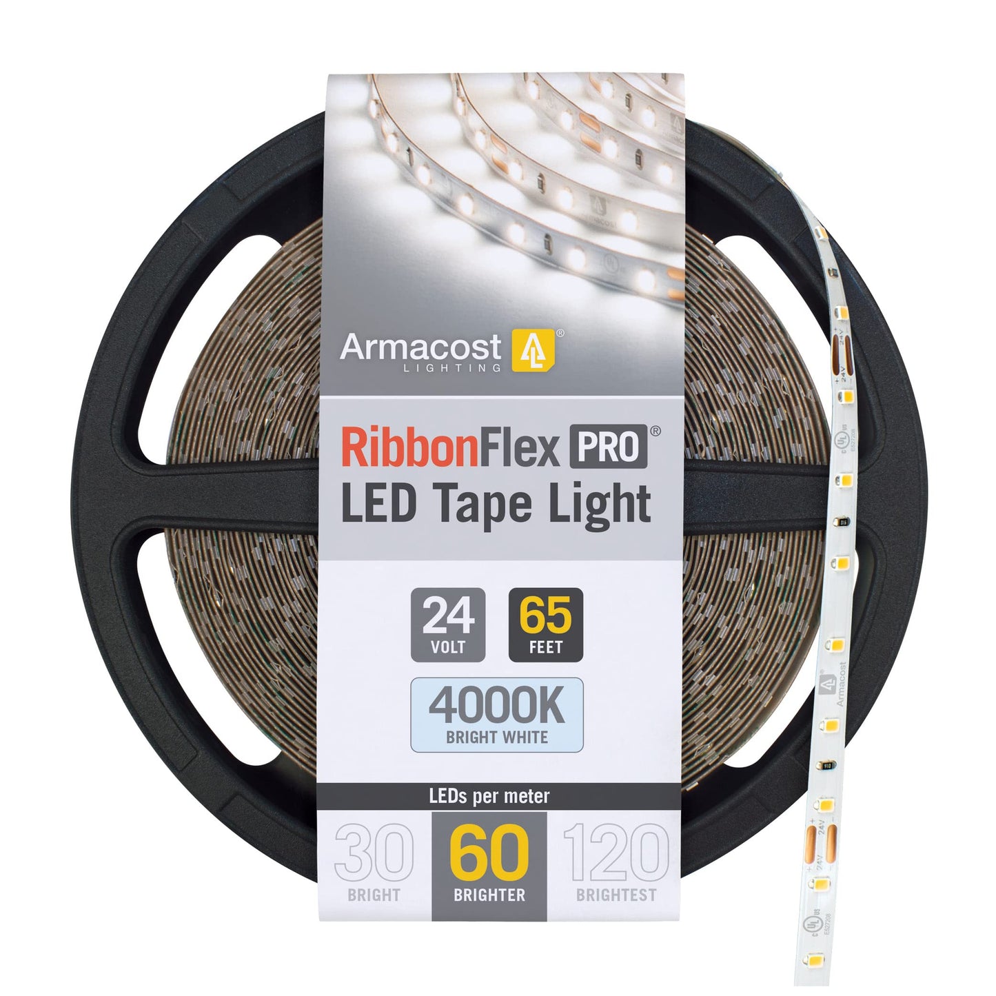Armacost Lighting RibbonFlex Pro 24V White LED Strip Lights 60 LED/m, 4000K, 65.6 ft 155260